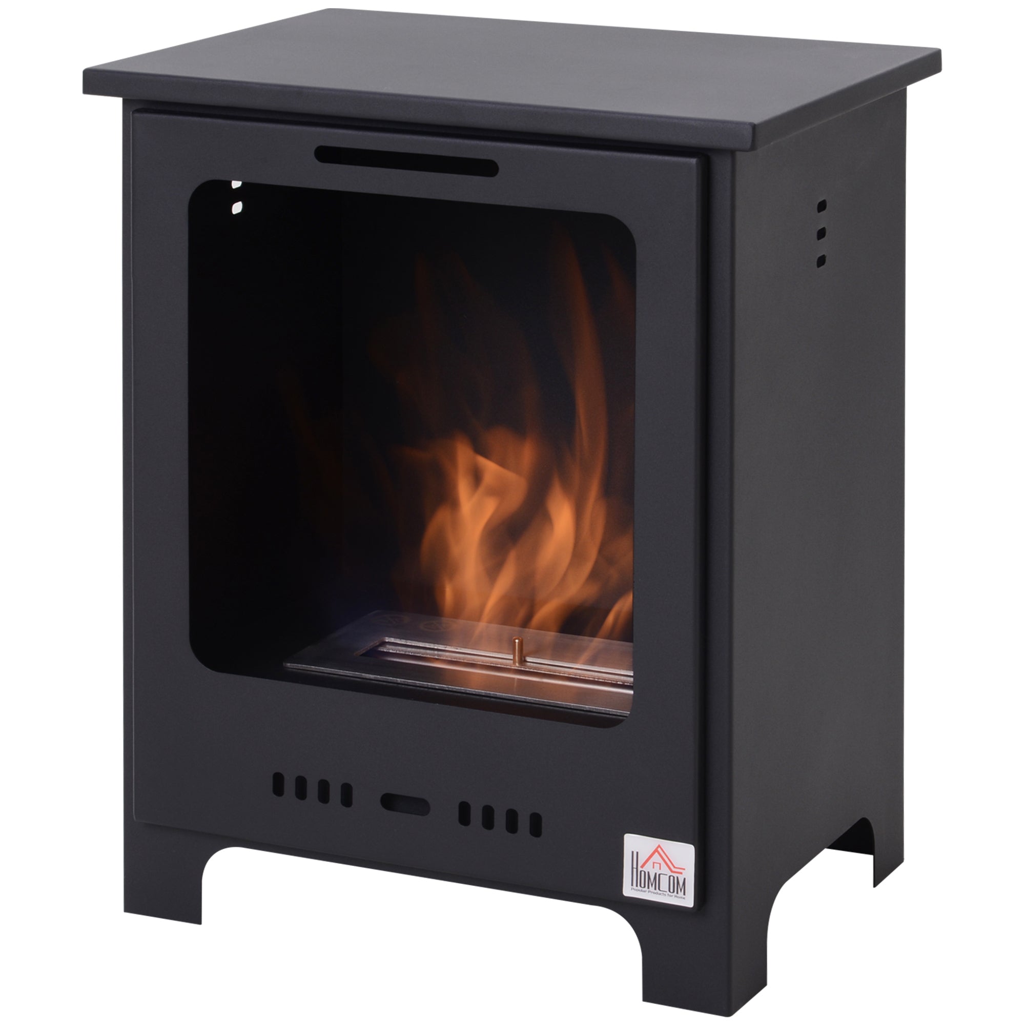 HOMCOM Freestanding Ethanol Fireplace, Bioethanol Fire with 0.9L Tank, 3 Hours Burning Time for Indoor, Black