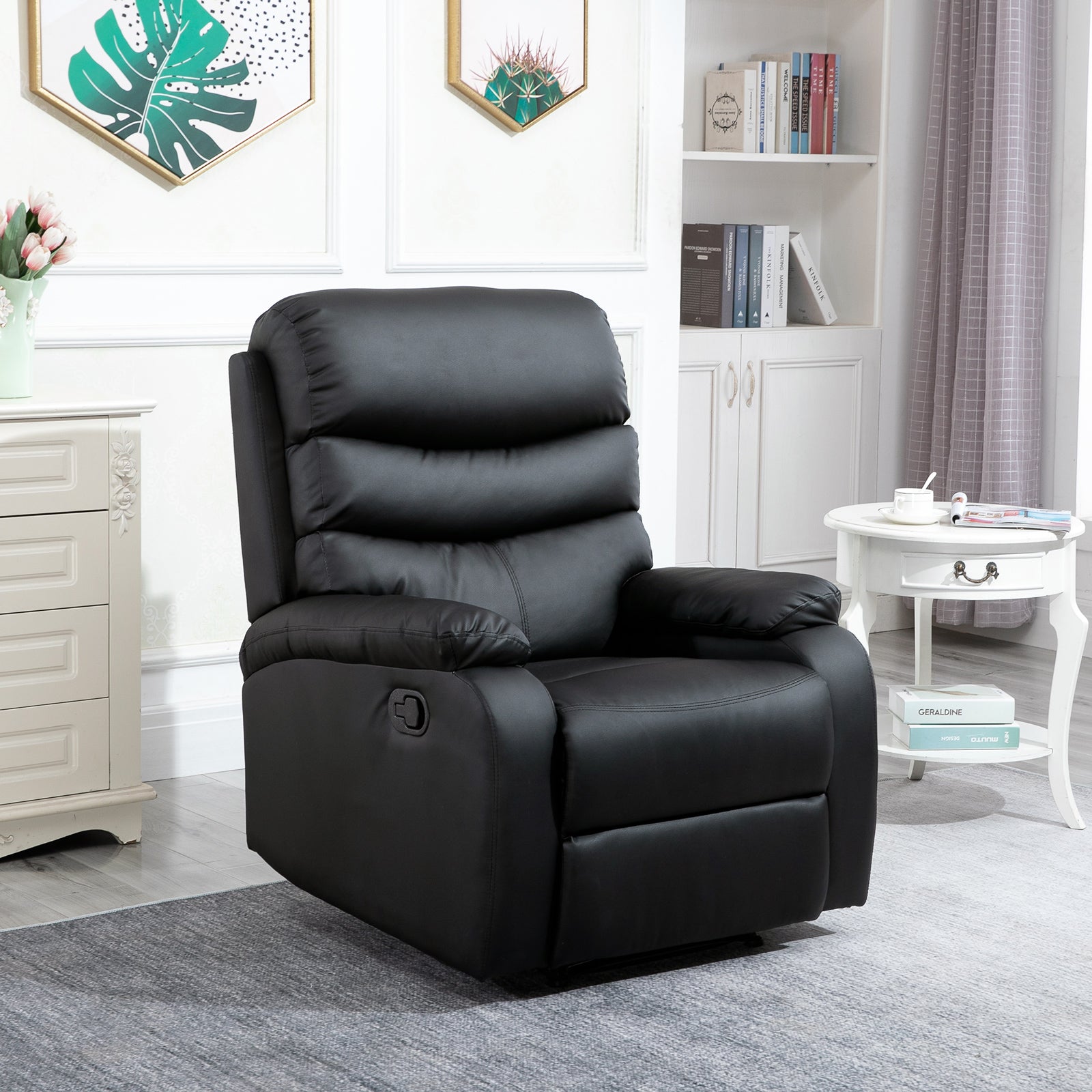 HOMCOM Recliner Armchair, PU Leather Reclining Chair with Adjustable Leg Rest, for Home Living Room Theater, Black