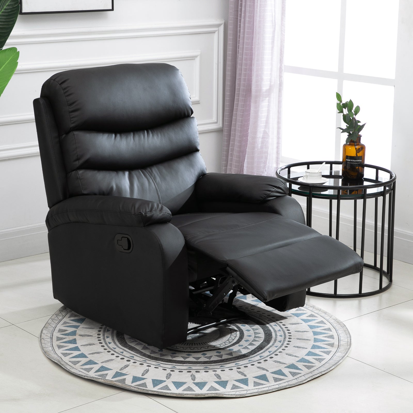 HOMCOM Recliner Armchair, PU Leather Reclining Chair with Adjustable Leg Rest, for Home Living Room Theater, Black