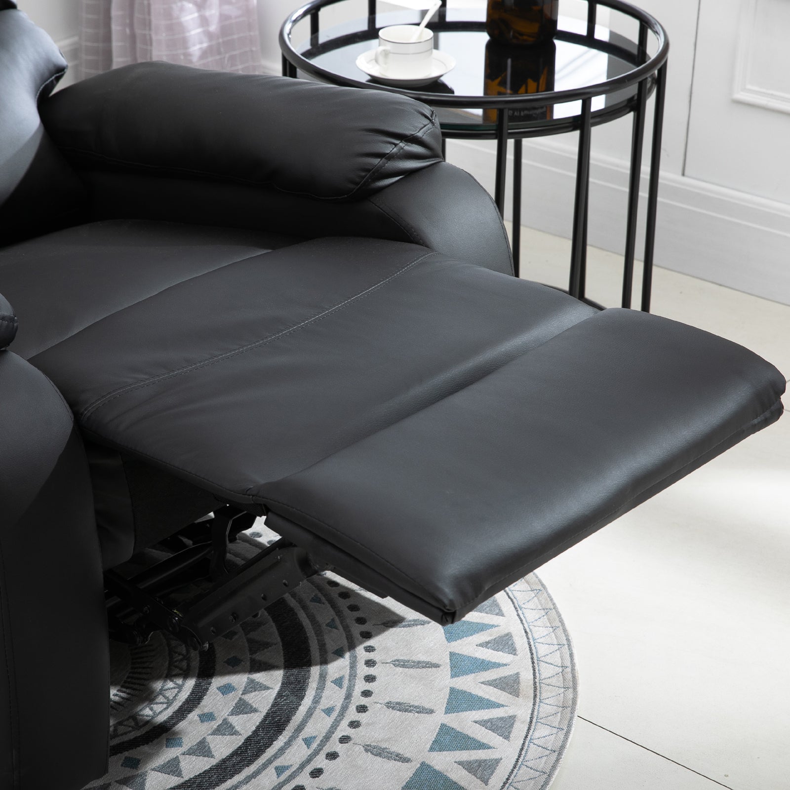 HOMCOM Recliner Armchair, PU Leather Reclining Chair with Adjustable Leg Rest, for Home Living Room Theater, Black