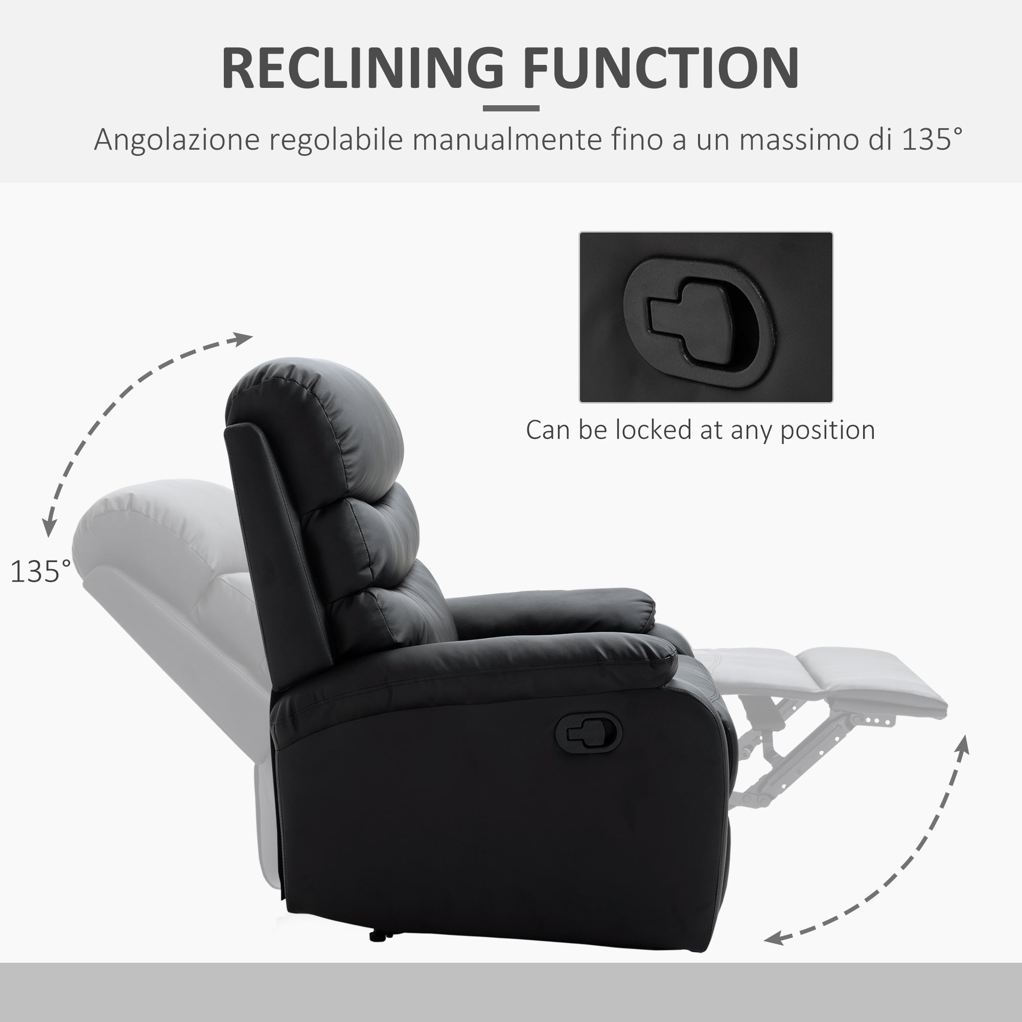 HOMCOM Recliner Armchair, PU Leather Reclining Chair with Adjustable Leg Rest, for Home Living Room Theater, Black