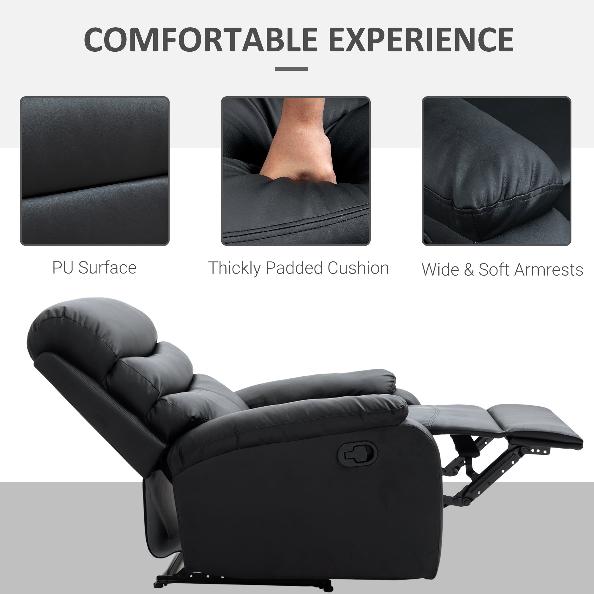 HOMCOM Recliner Armchair, PU Leather Reclining Chair with Adjustable Leg Rest, for Home Living Room Theater, Black