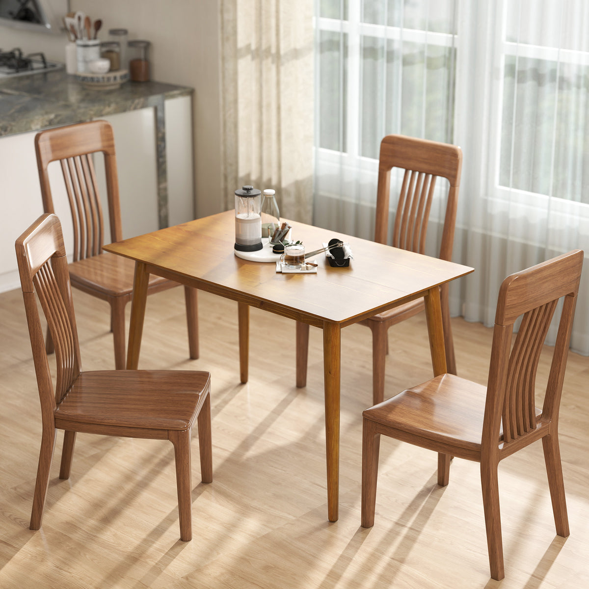 Dining Table for 4, Farmhouse Kitchen Table with Wooden Frame for Living Room, Dining Room, Brown