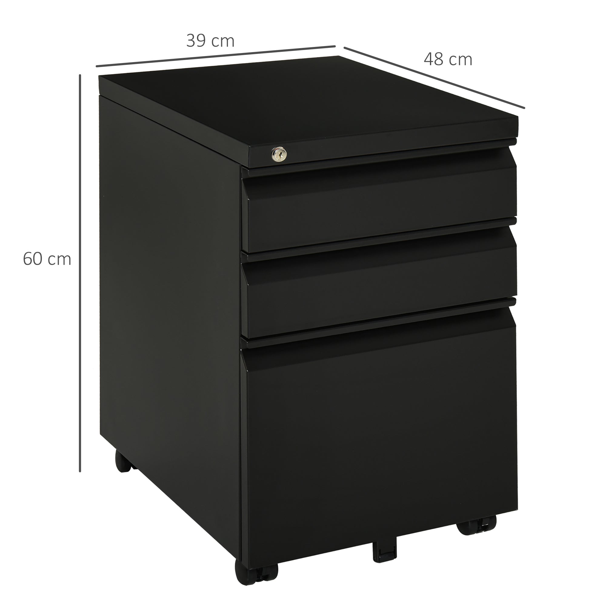 Vinsetto Mobile Vertical File Cabinet Lockable Metal Filling Cabinet with 3 Drawers Anti-tilt Design for Letter A4 Legal Size Fully Assembled Except Casters Black