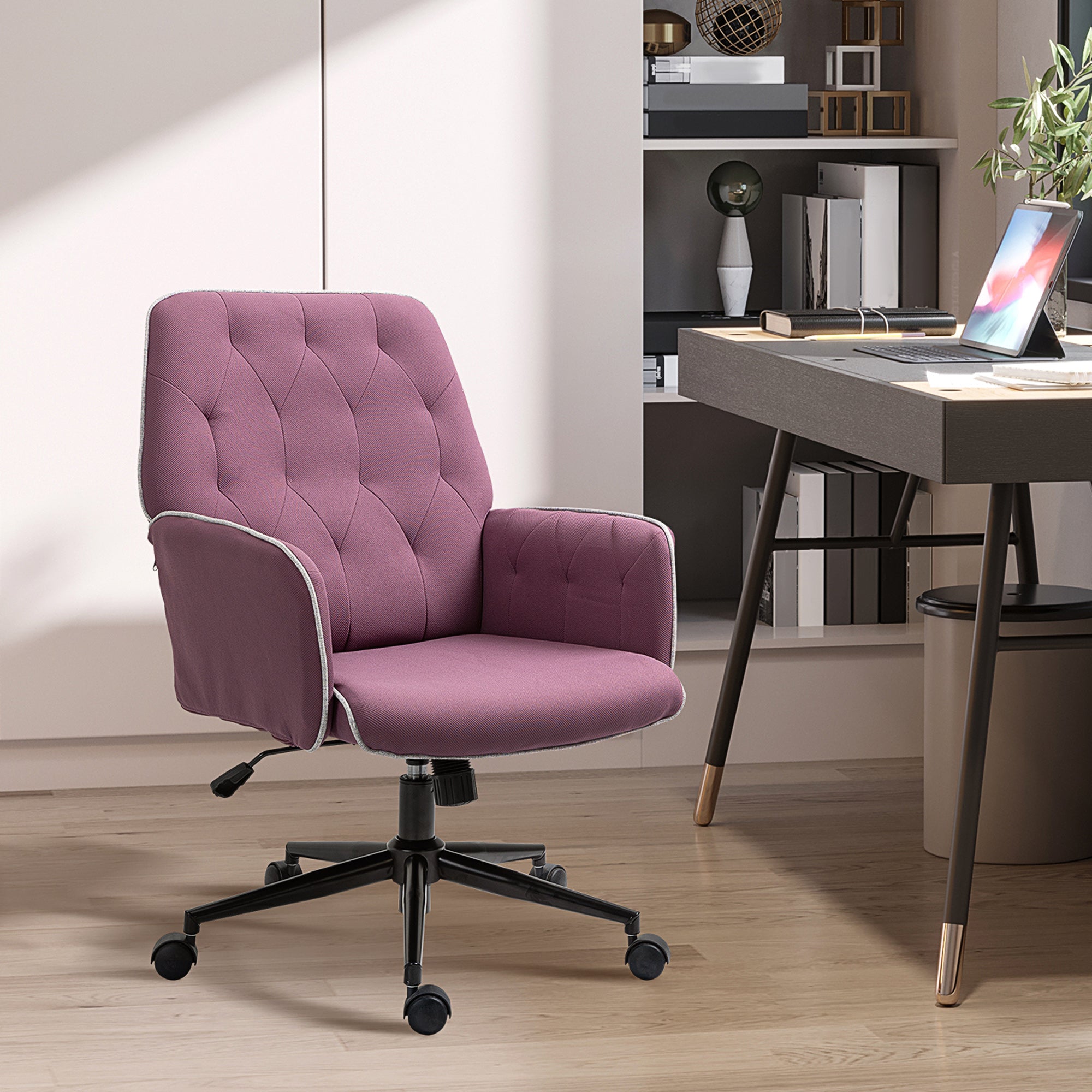 Spandex Home Office Chair Tufted Height Adjustable Desk Chair with Swivel Wheels Purple
