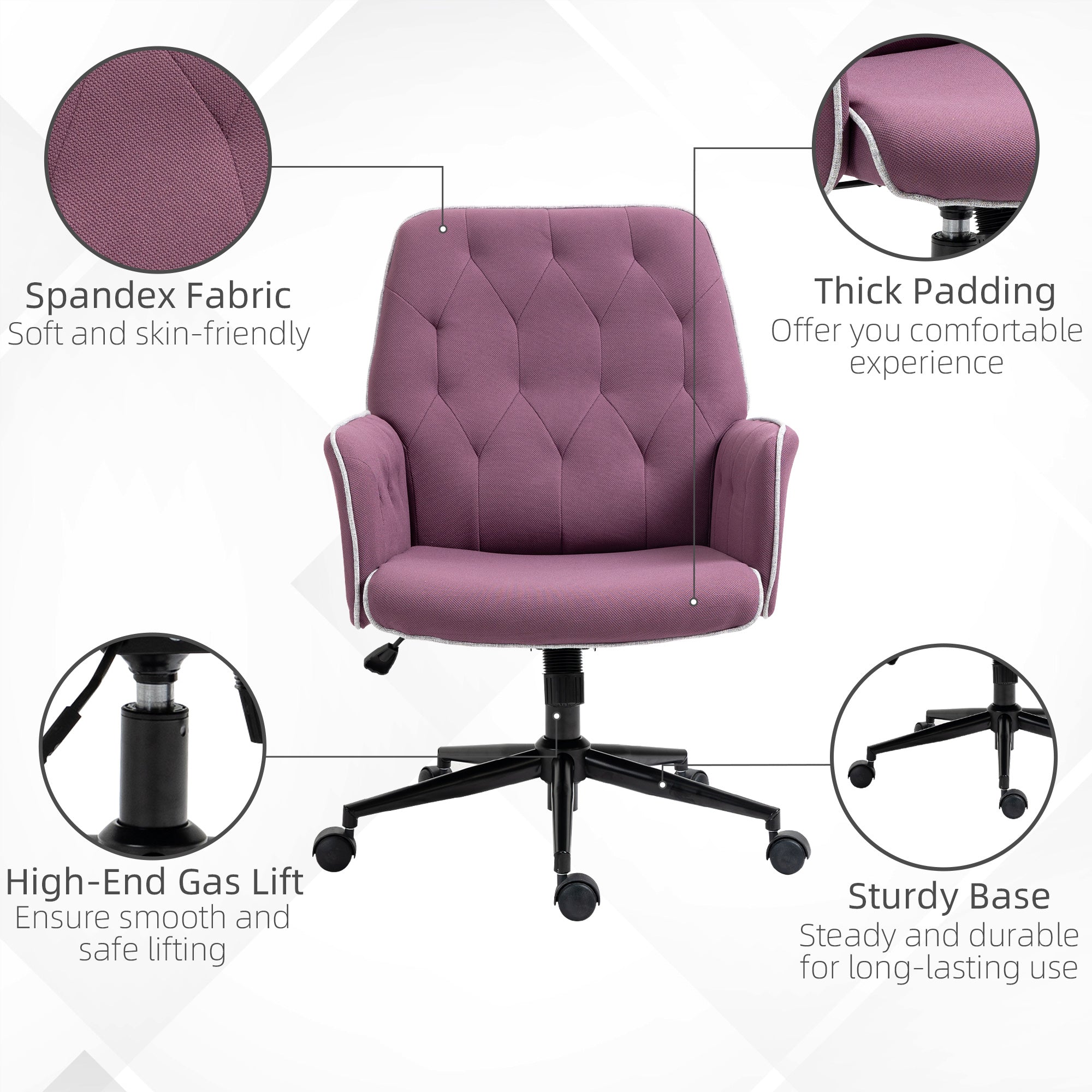 Spandex Home Office Chair Tufted Height Adjustable Desk Chair with Swivel Wheels Purple
