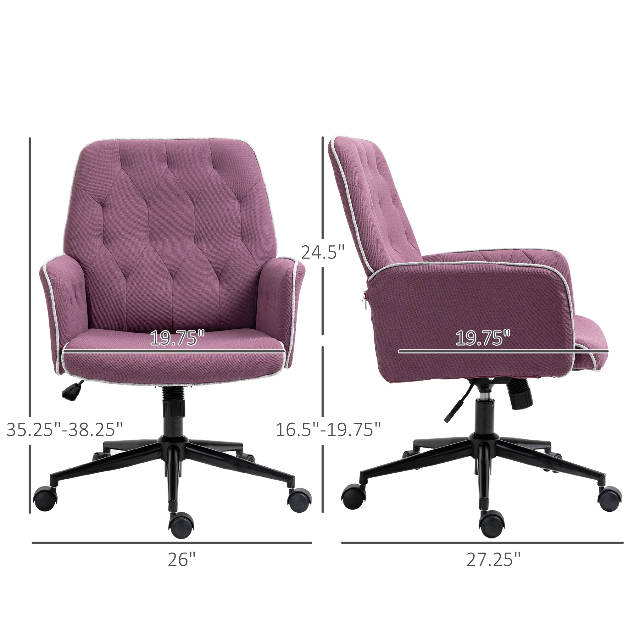 Spandex Home Office Chair Tufted Height Adjustable Desk Chair with Swivel Wheels Purple