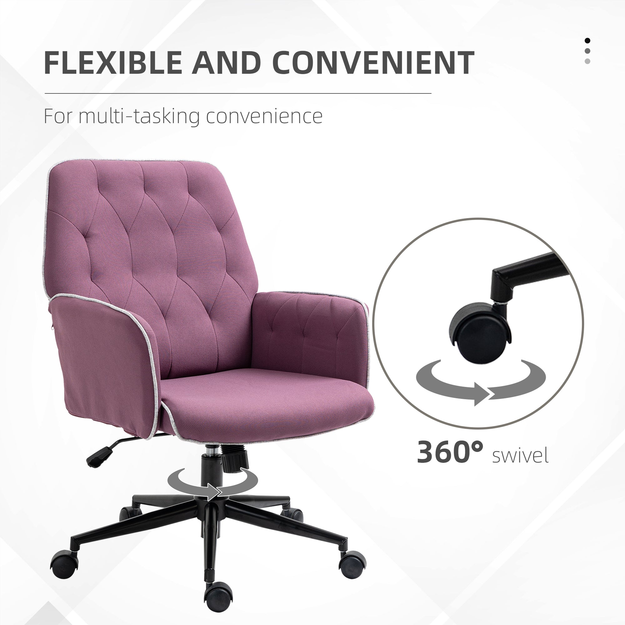 Spandex Home Office Chair Tufted Height Adjustable Desk Chair with Swivel Wheels Purple