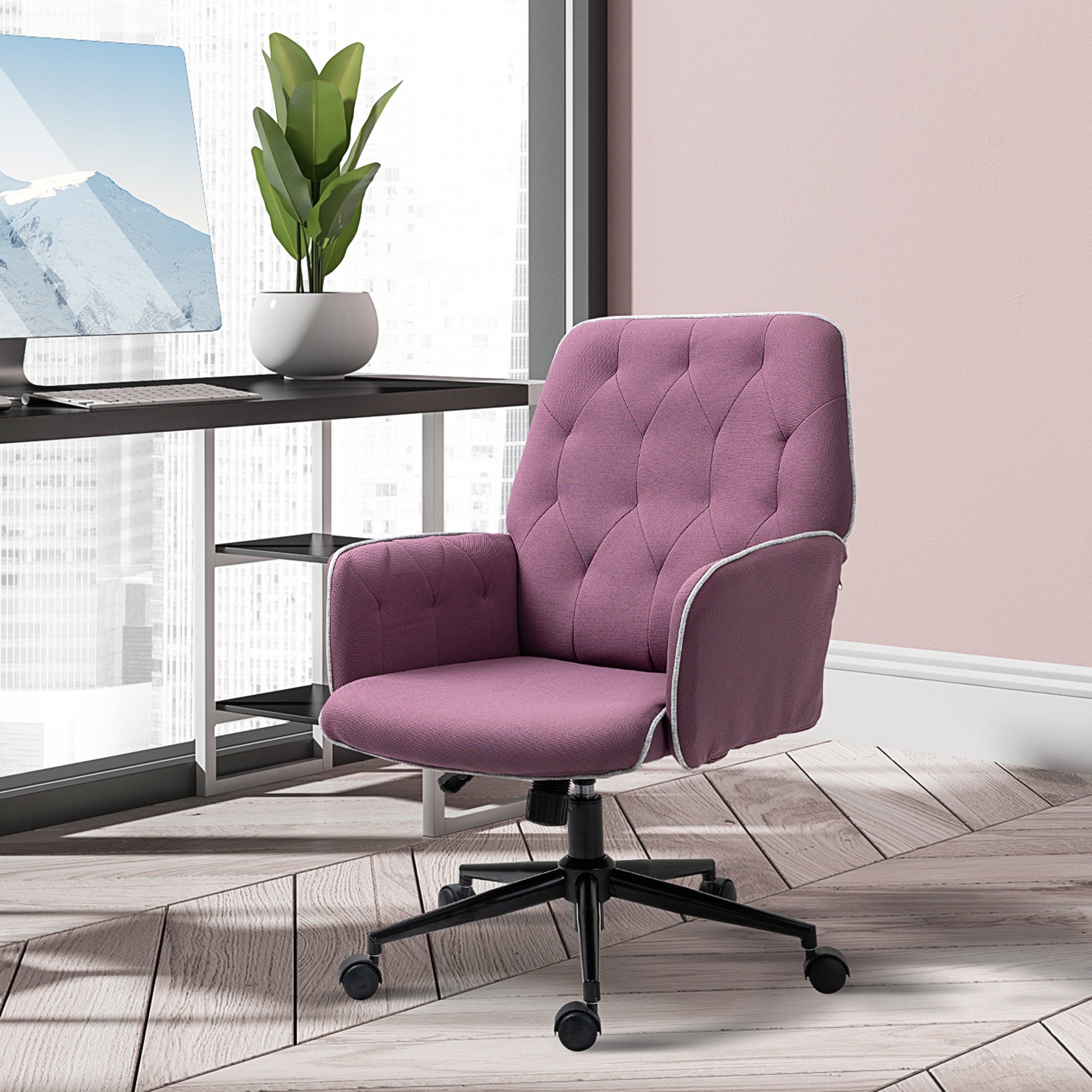 Spandex Home Office Chair Tufted Height Adjustable Desk Chair with Swivel Wheels Purple