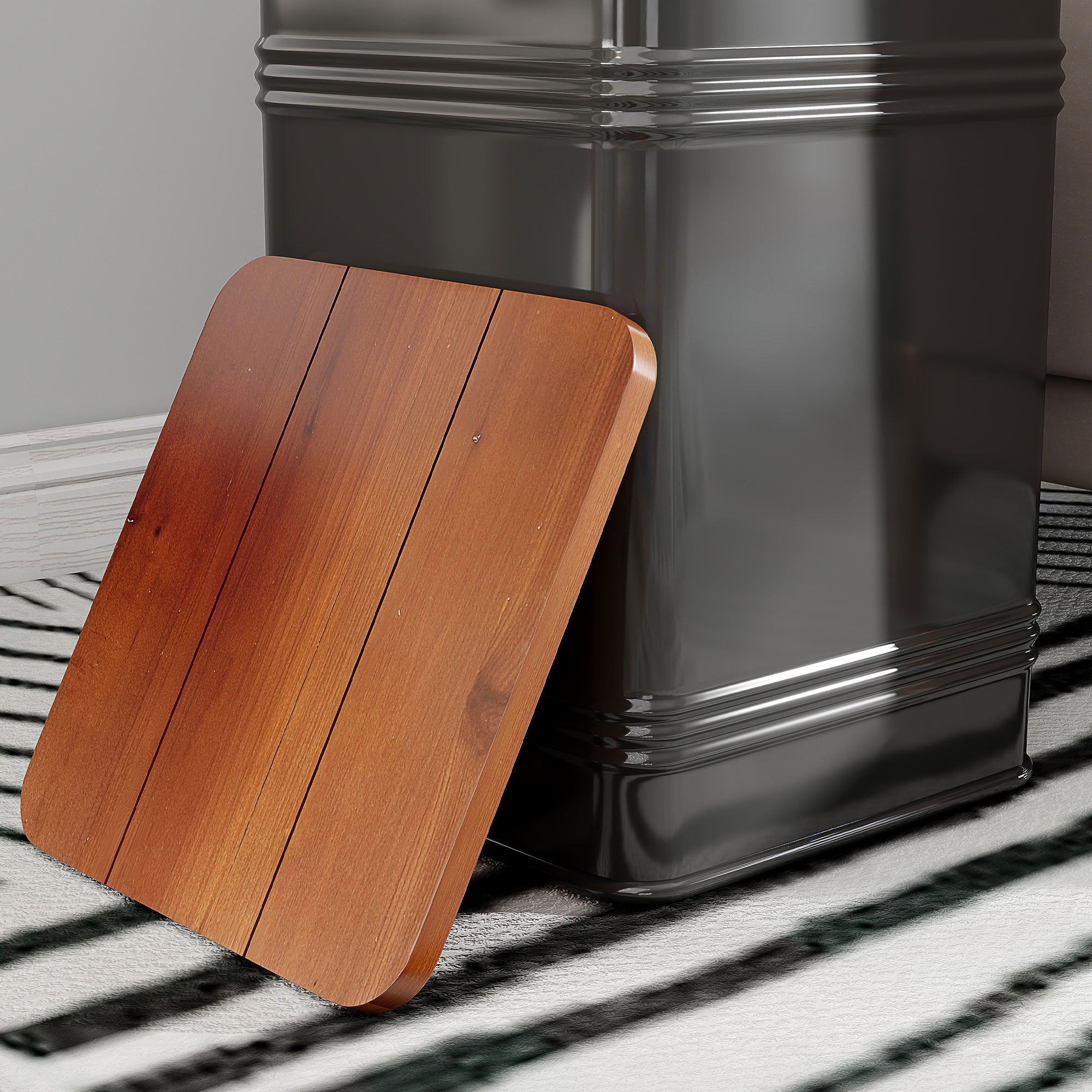 Ottoman with Storage Set of 2, Industrial Accent Side Table with Removable Wood Lid, Metal Frame and Hidden Space, Nesting Ottoman Stool for Living Room, Black