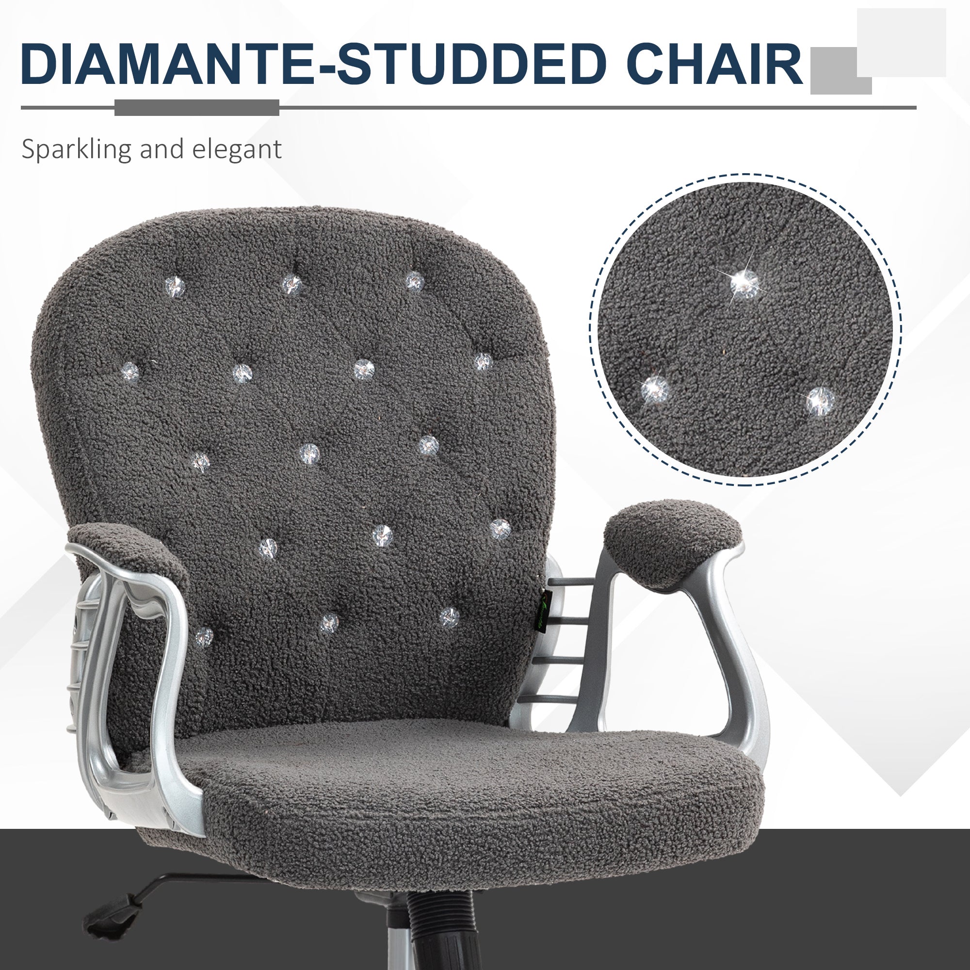 Button Tufted Desk Chair w/ Padded Armrests, Adjustable Height & Swivel Wheels, Dark Gray