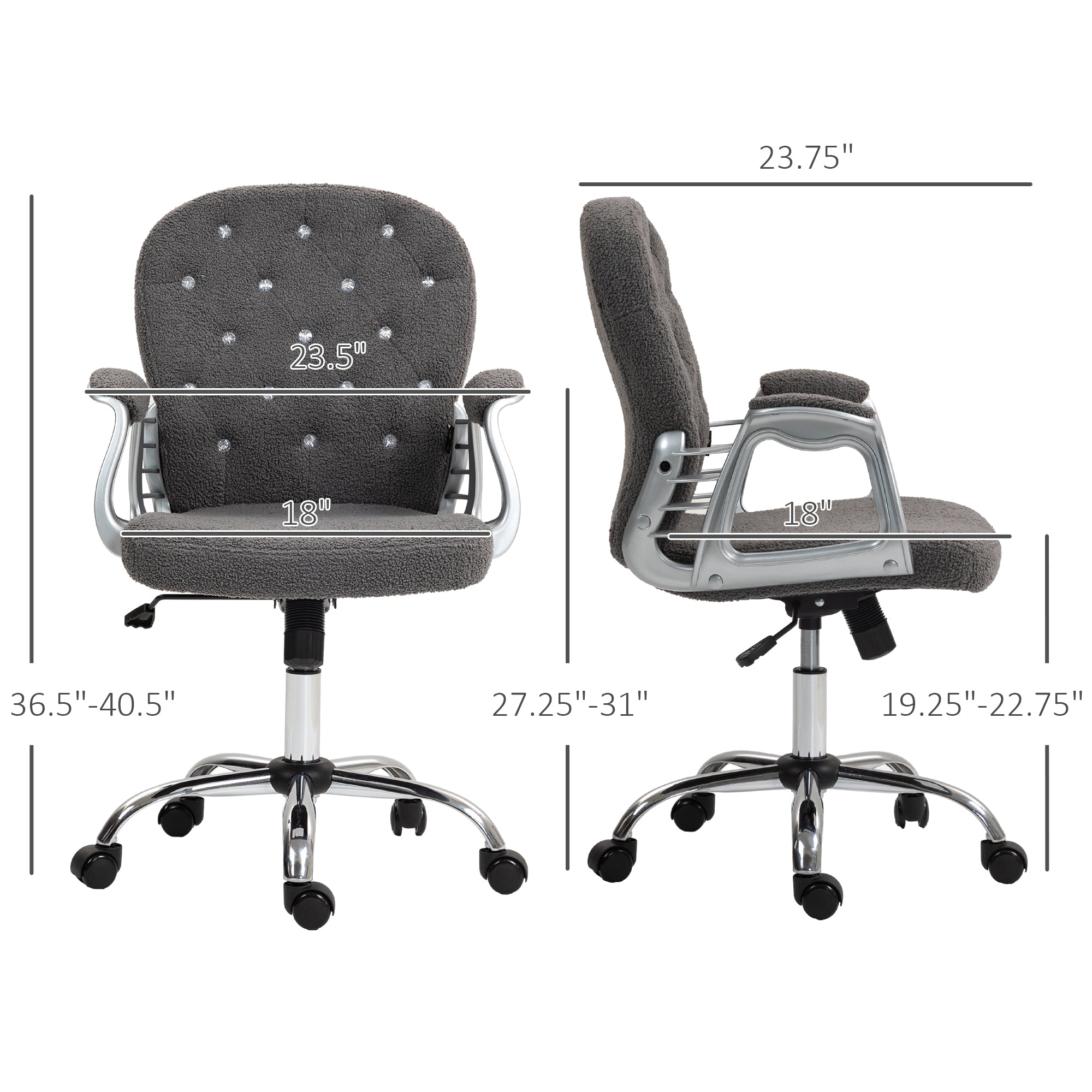 Button Tufted Desk Chair w/ Padded Armrests, Adjustable Height & Swivel Wheels, Dark Gray