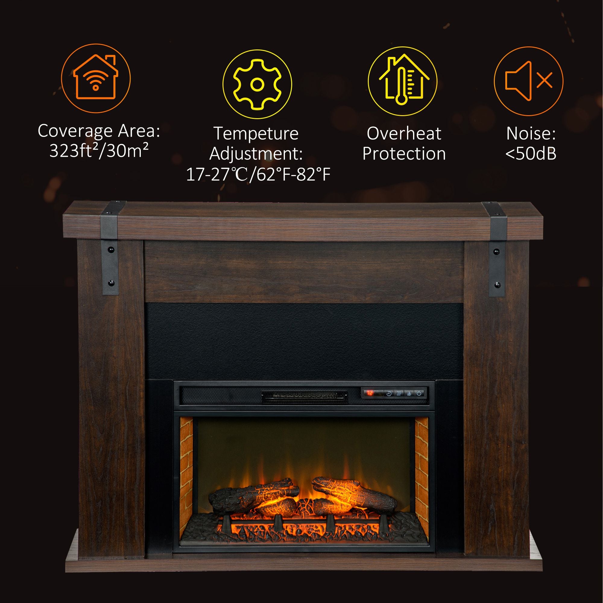 35" Freestanding Electric Fireplace Mantel w/ Remote & Overheat Protection, 1400W, Brown