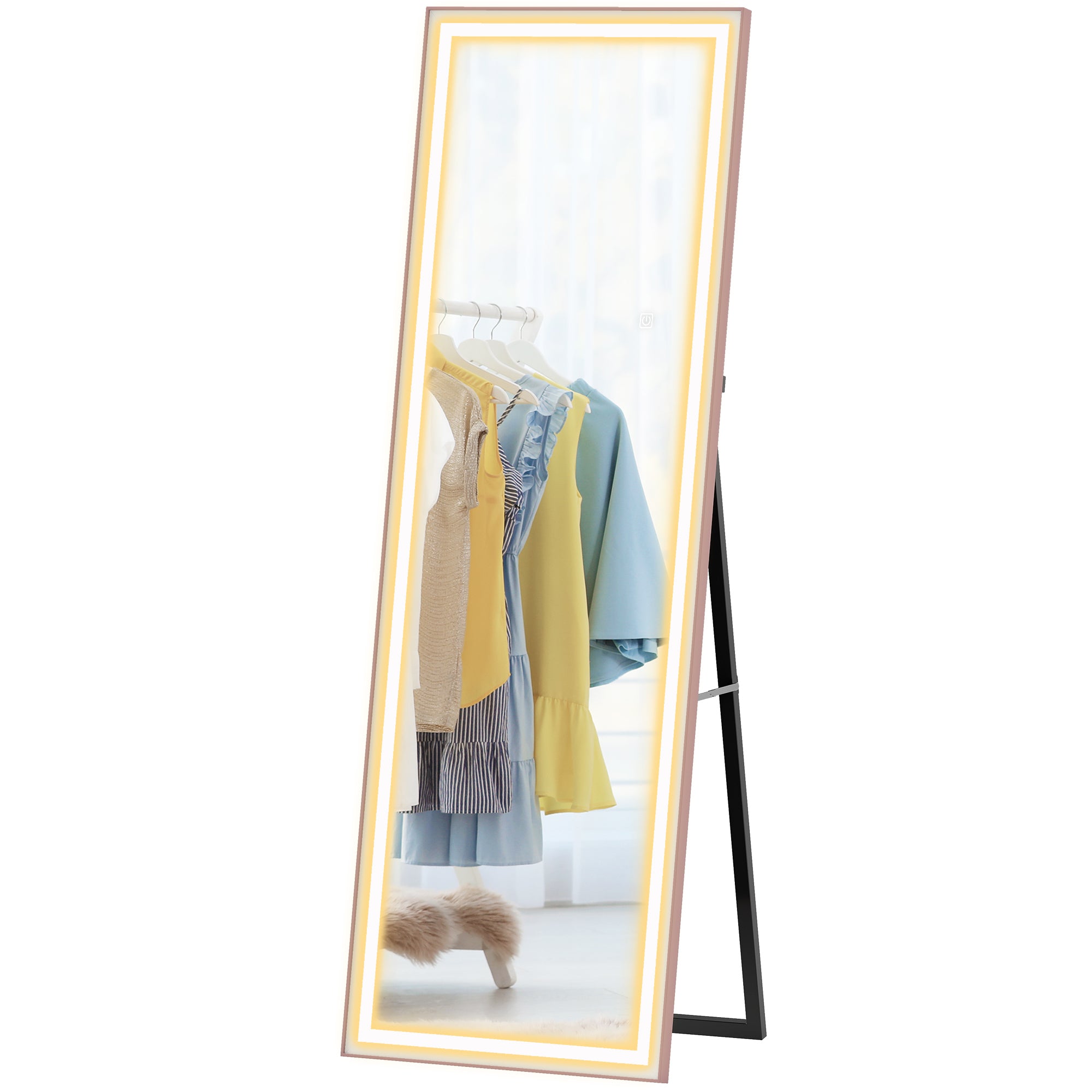Full Length Mirror with Lights, 64" x 21" LED Full Body Mirror with Dimming and 3 Colour Lighting, Free Standing, Leaning or Wall Mount for Bedroom, Living Room, Pink