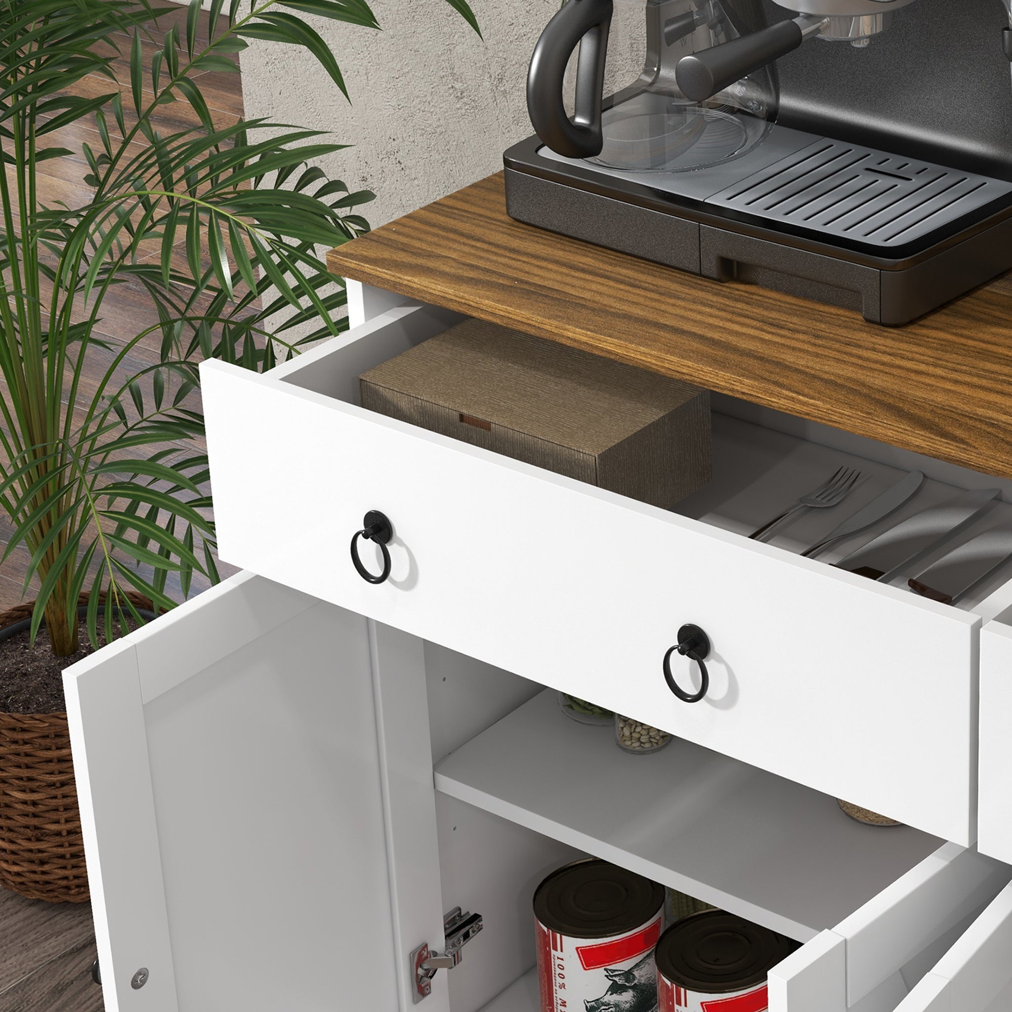 Farmhouse Storage Sideboard, Buffet Cabinet w/ Barn Doors & Adjustable Shelves, White