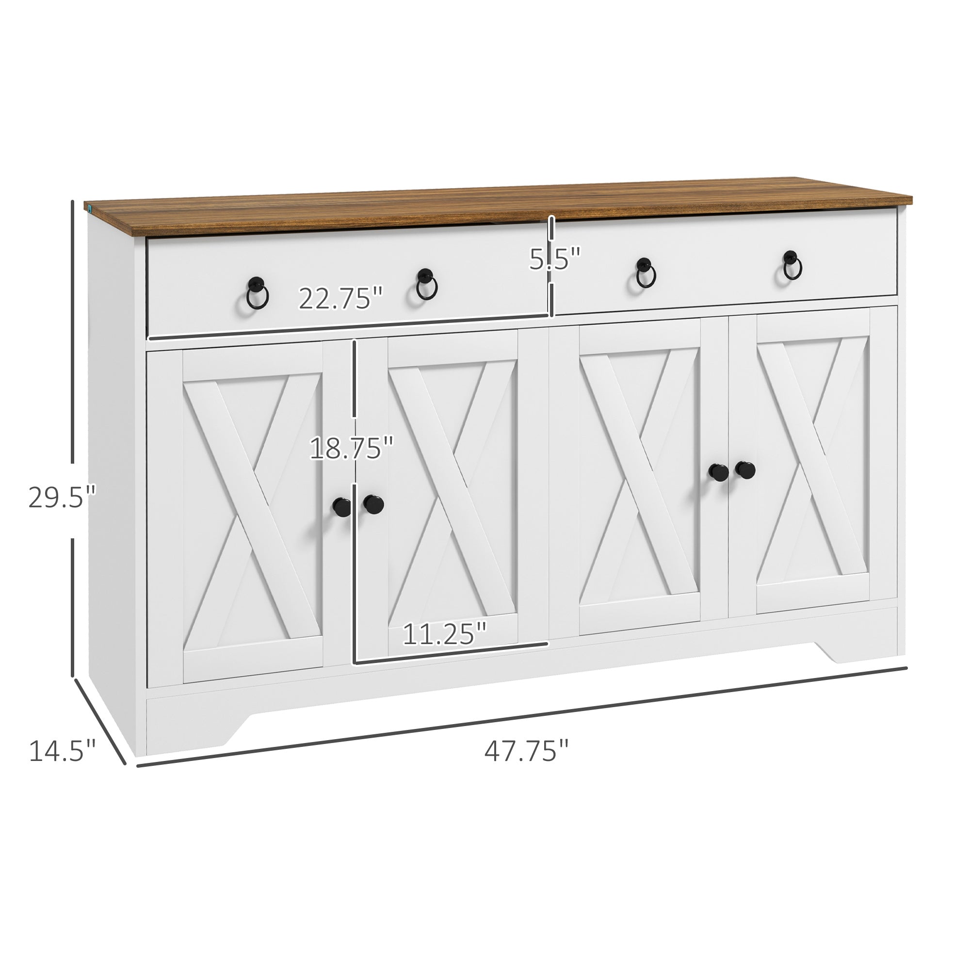 Farmhouse Storage Sideboard, Buffet Cabinet w/ Barn Doors & Adjustable Shelves, White