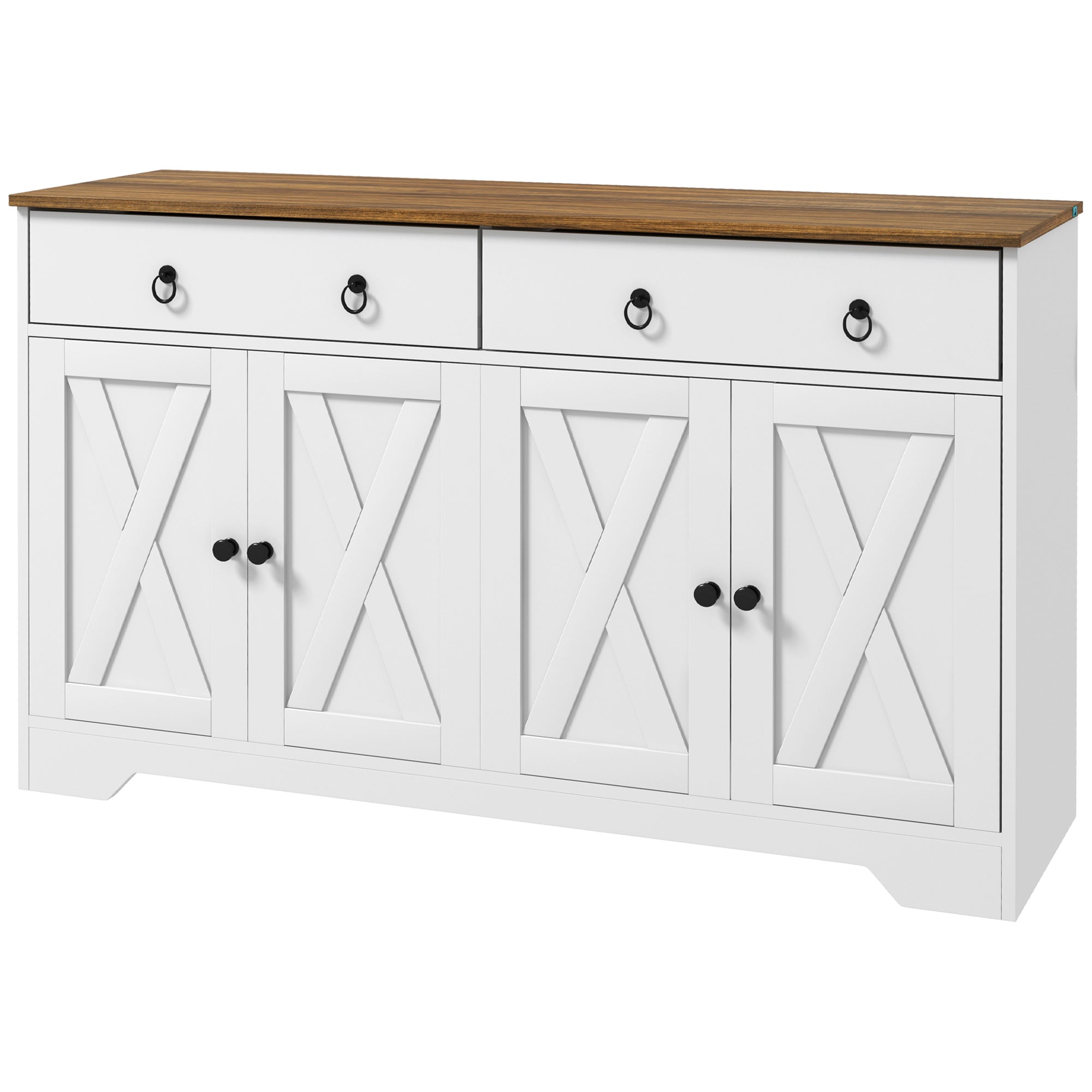Farmhouse Storage Sideboard, Buffet Cabinet w/ Barn Doors & Adjustable Shelves, White