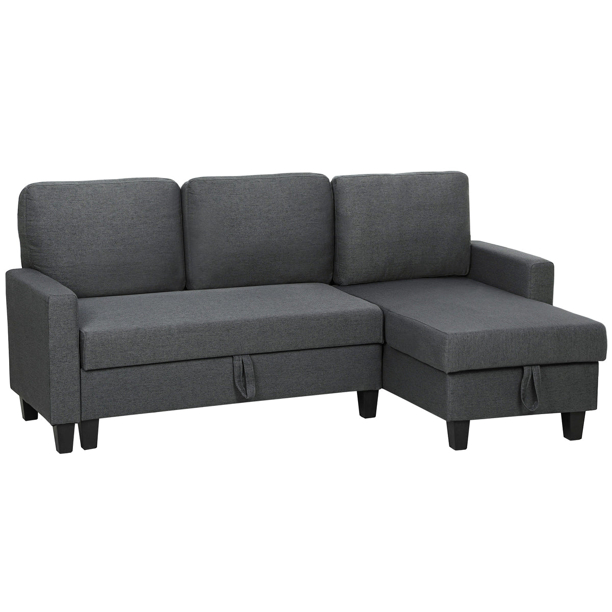 77.6" Sofa Bed, Convertible Pull Out Sleeper Sofa, Linen L Shaped Sectional Couch with Reversible Storage Chaise, Wide and Deep Seat for Living Room, Charcoal Grey