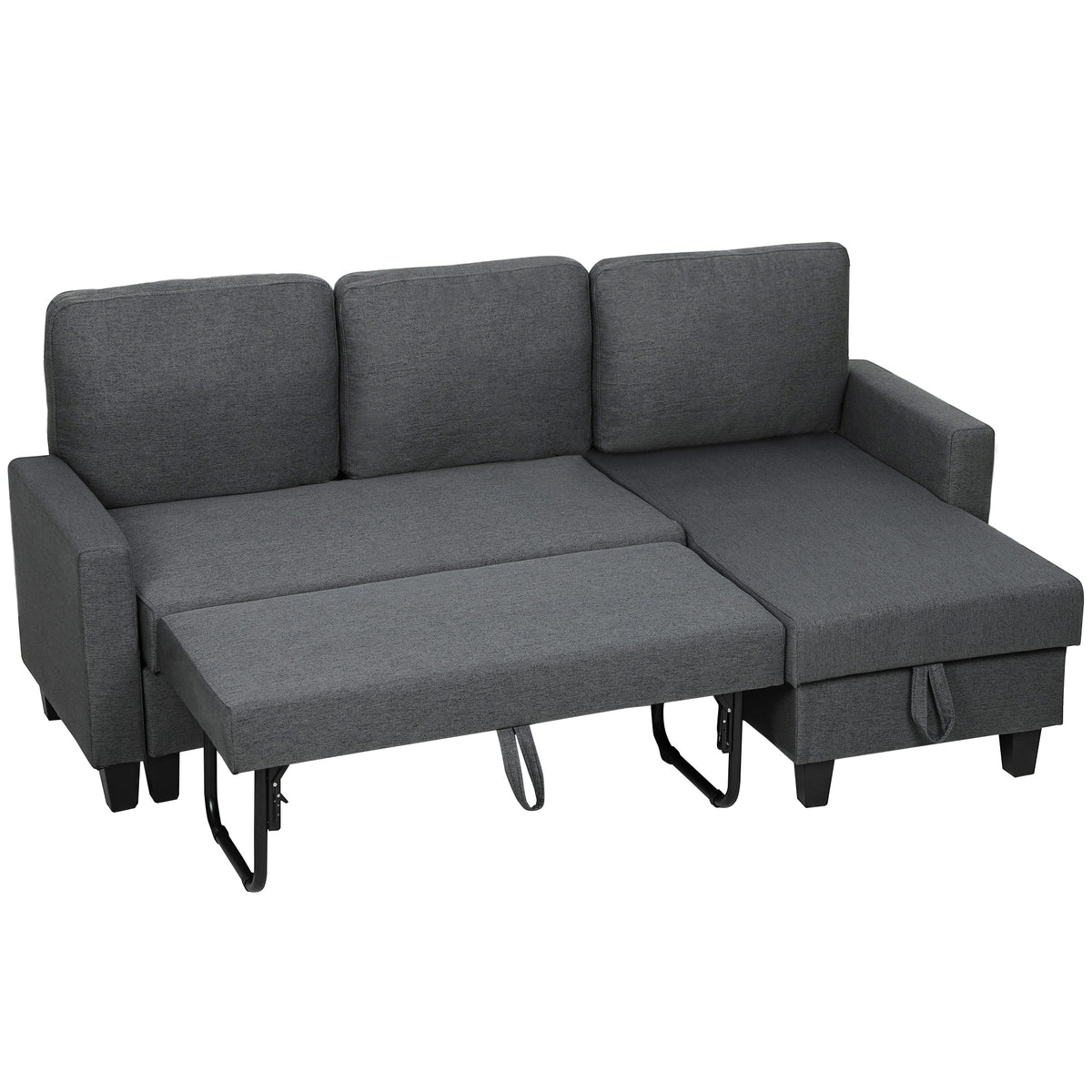 77.6" Sofa Bed, Convertible Pull Out Sleeper Sofa, Linen L Shaped Sectional Couch with Reversible Storage Chaise, Wide and Deep Seat for Living Room, Charcoal Grey