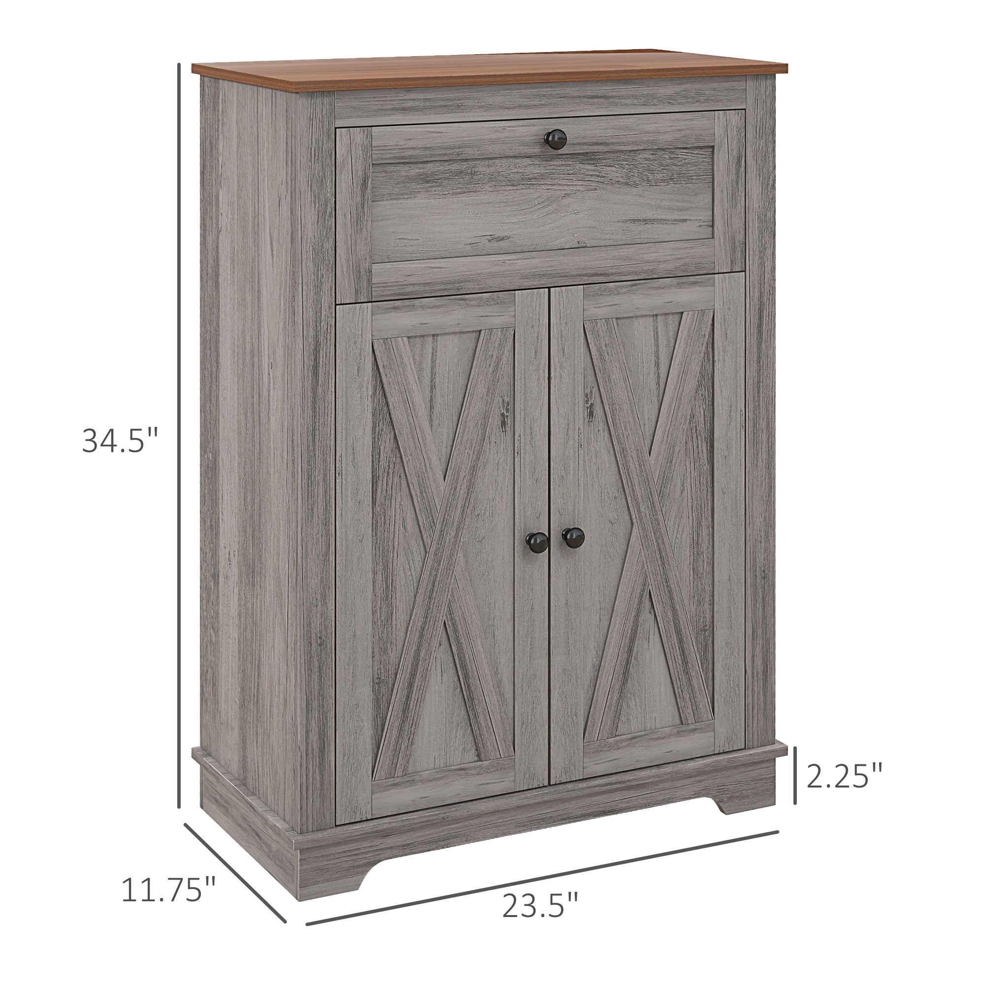 Farmhouse Sideboard Storage Cabinet with Doors and Drawer, 23.5"x11.75"x34.5", Gray