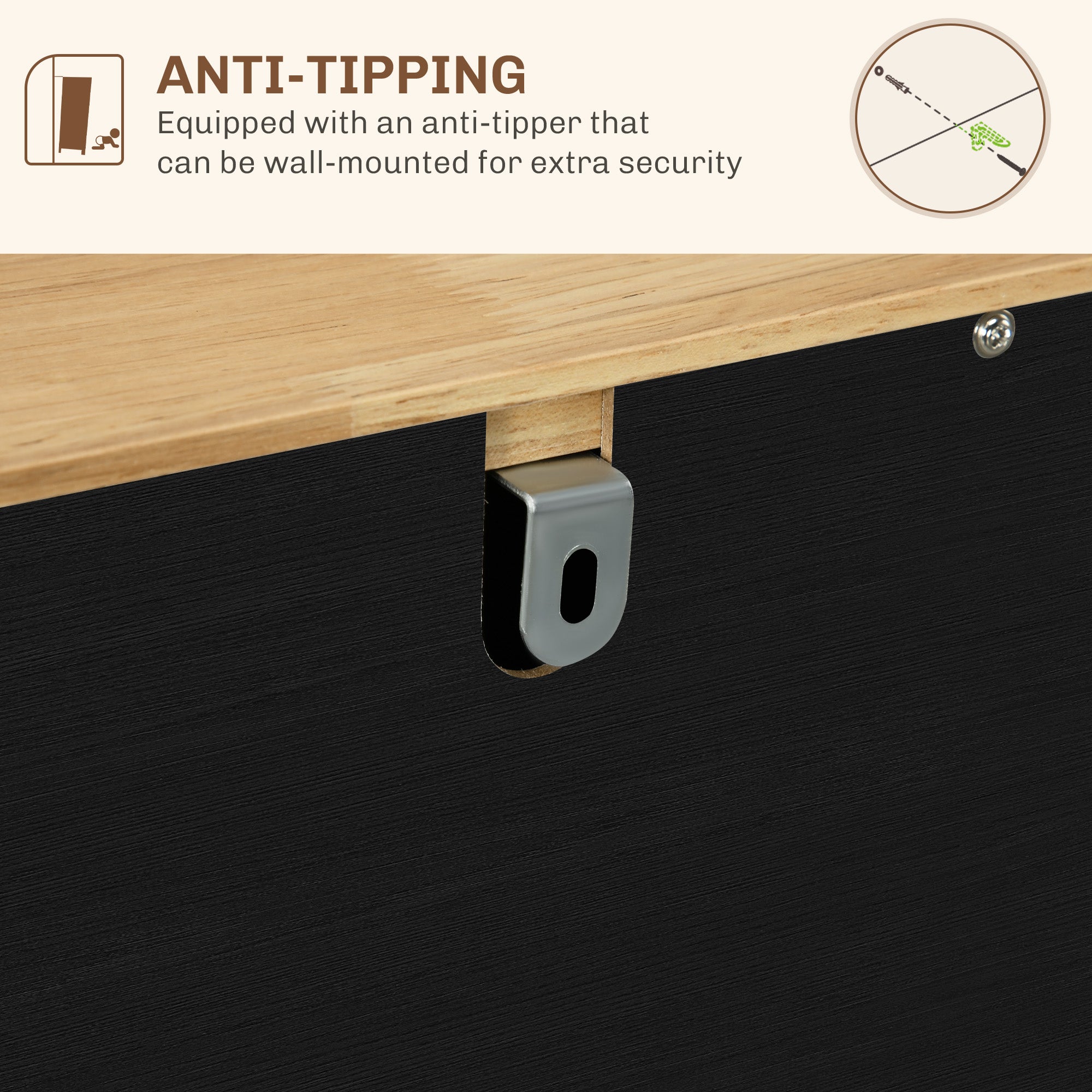 Sideboard Floor Cupboard, Solid Wood Top, Adjustable Shelf & 3 Drawers, Black Wood Grain - HOMCOM