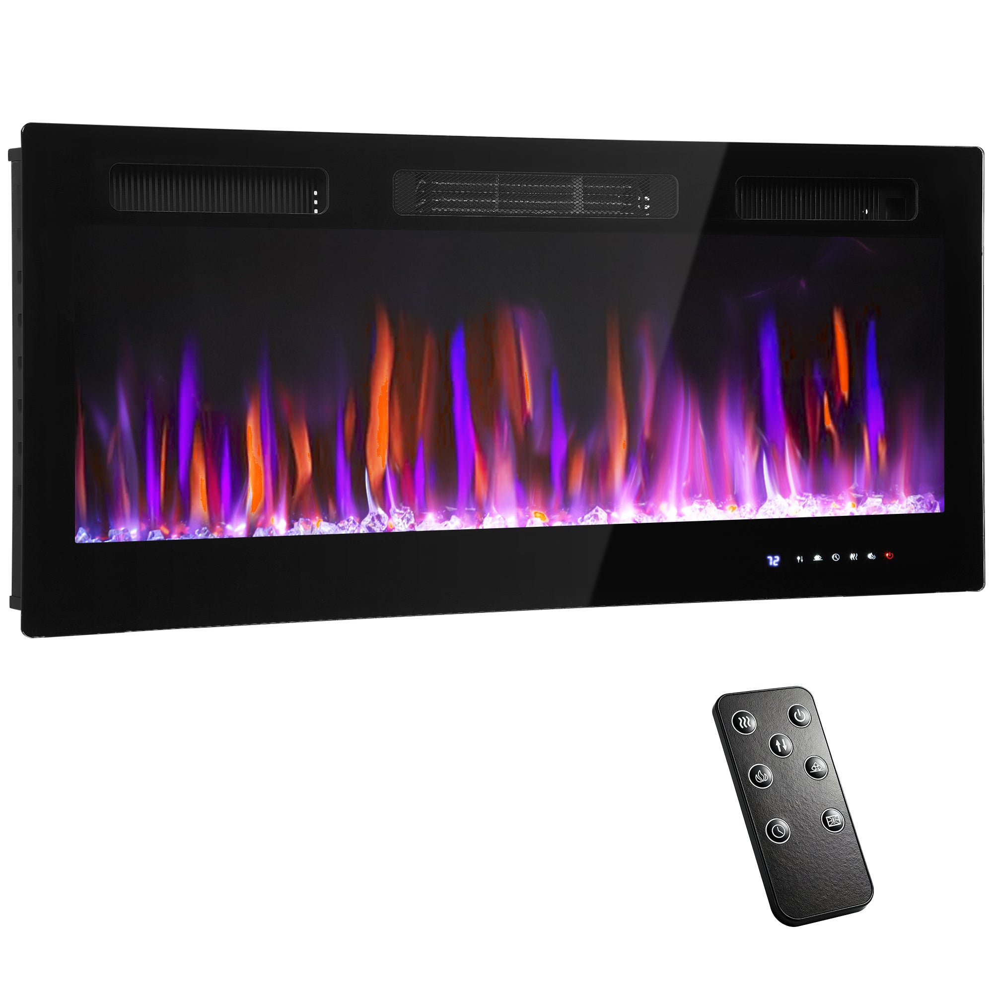 107cm/42" Electric Fireplace, Ultra-Slim Wall Mounted and Recessed Electric Fire Heater with Adjustable Flame and Thermostat, Eco Mode, Auto Switch, Weekly and 24H Timer, Remote, 900W/1800W