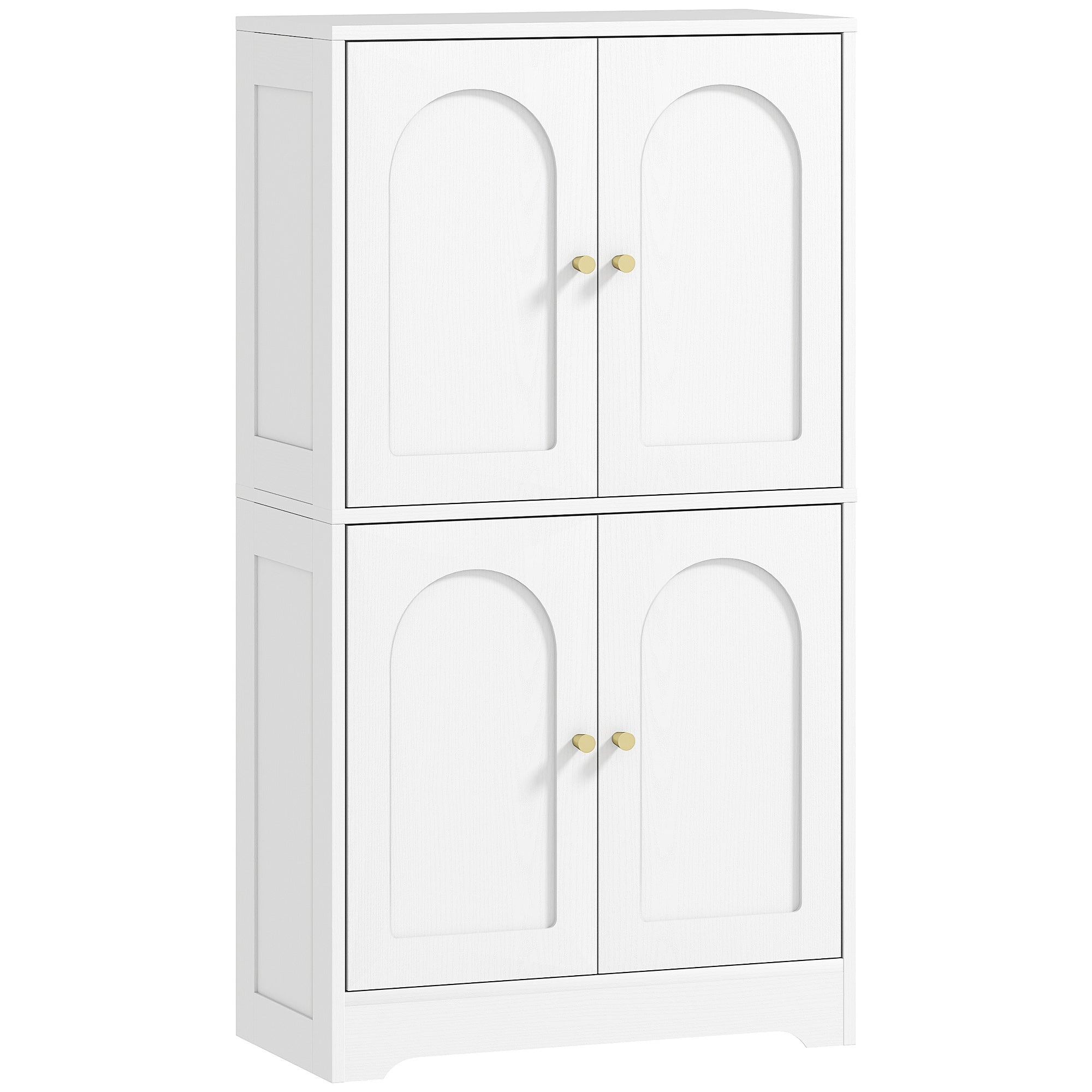 110cm Kitchen Cupboard, Freestanding Kitchen Storage Cabinet with 4 Arched Doors and 2 Adjustable Shelves, Modern Pantry Cupboard for Dining Room, White