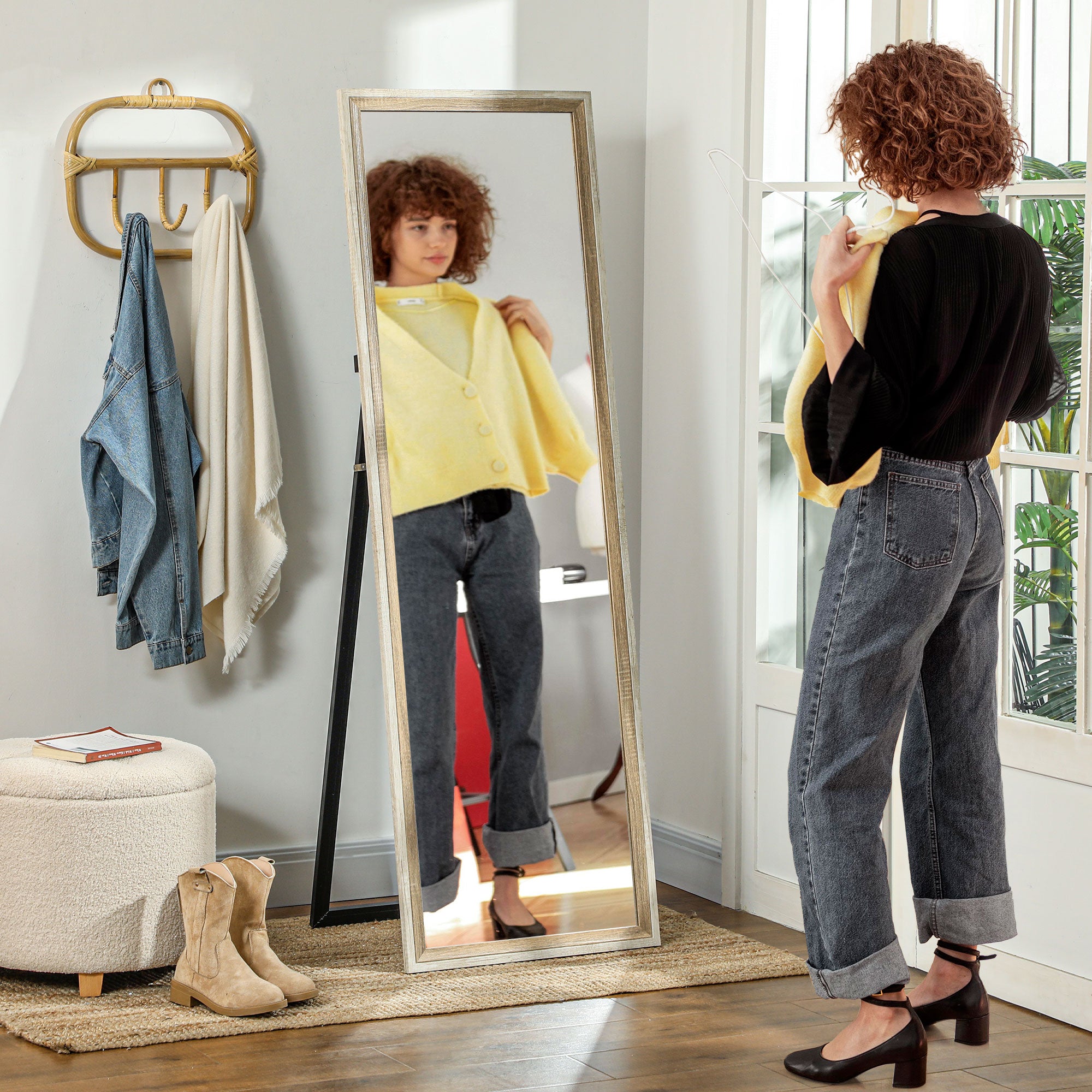 HOMCOM Full Length Mirror, 64" x 21" Full Body Mirror with Frame, Free Standing, Leaning or Wall Mirror for Bedroom, Living Room, Dark Wood Grain