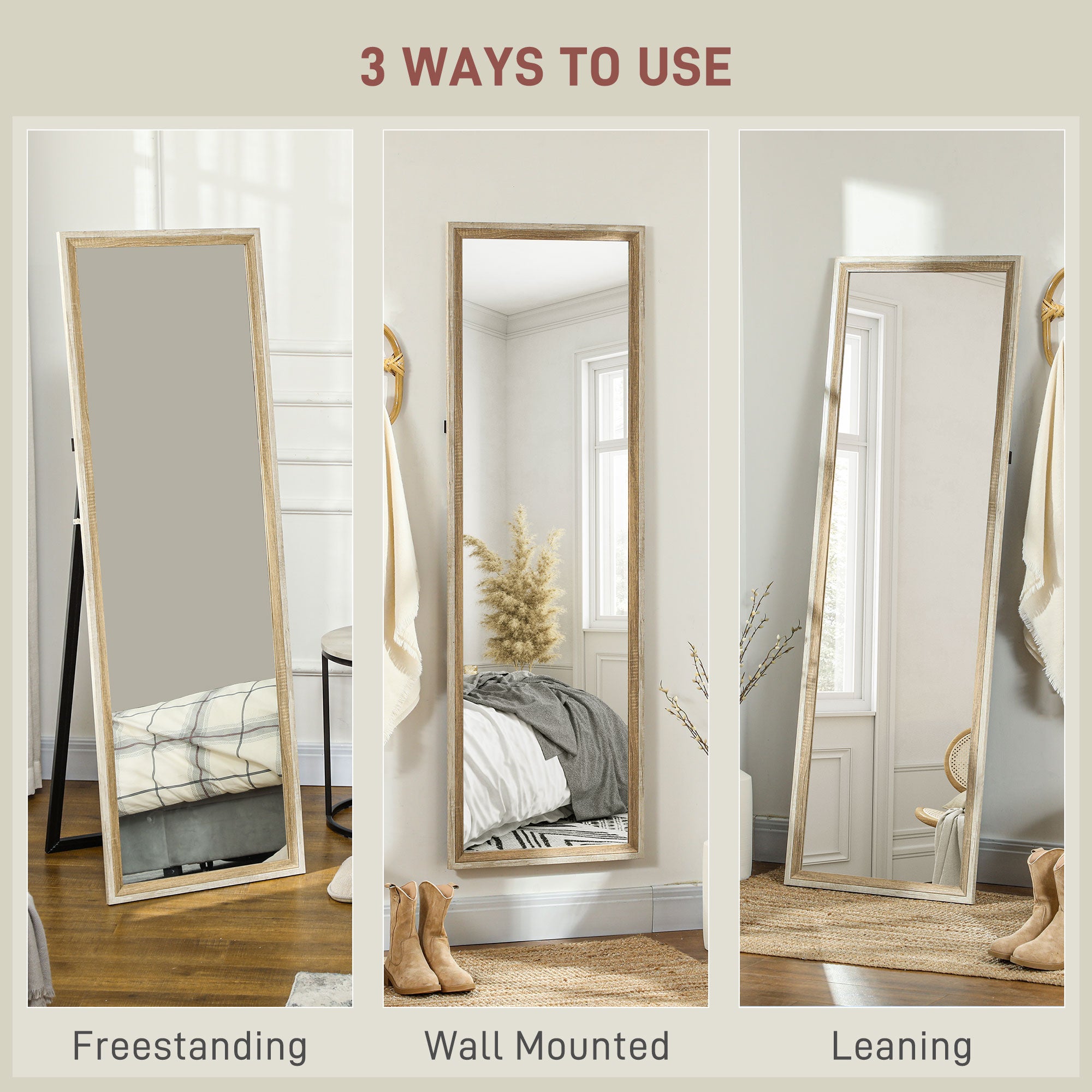 HOMCOM Full Length Mirror, 64" x 21" Full Body Mirror with Frame, Free Standing, Leaning or Wall Mirror for Bedroom, Living Room, Dark Wood Grain
