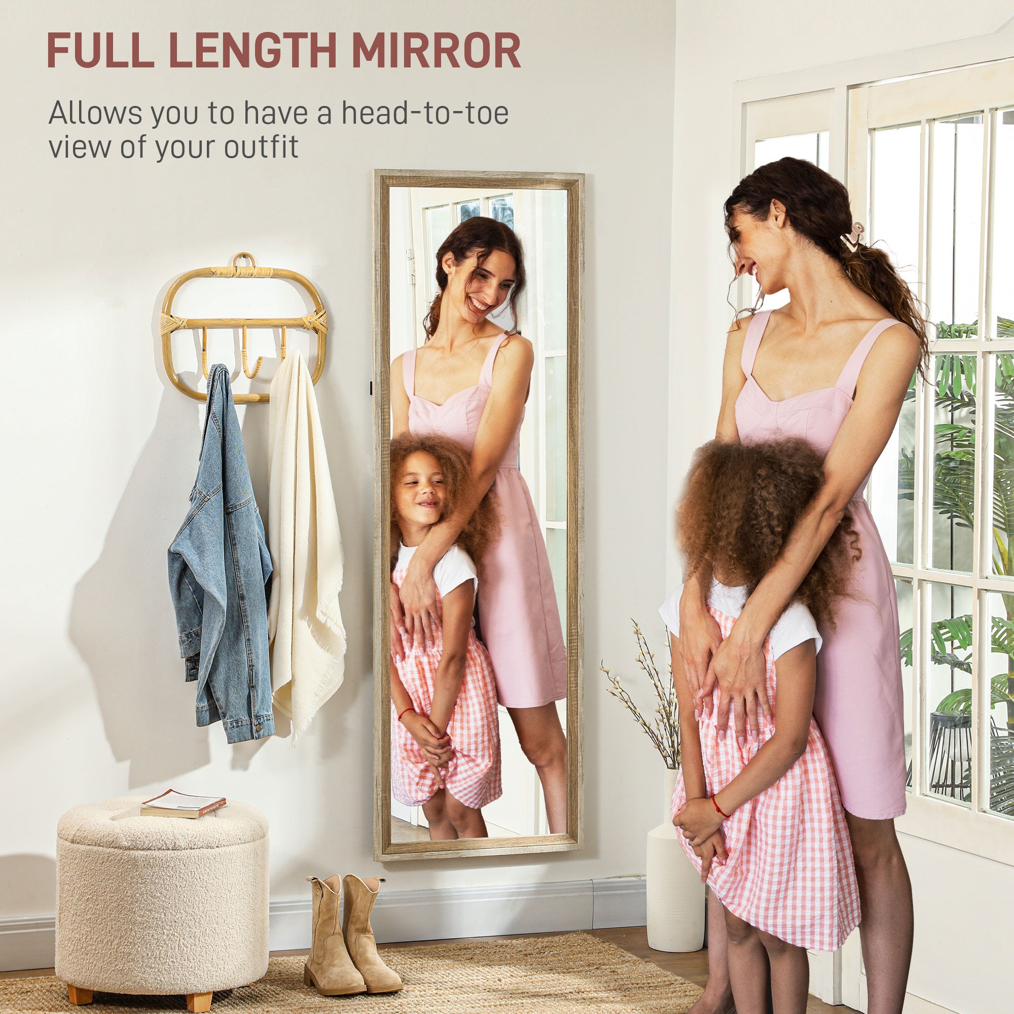 HOMCOM Full Length Mirror, 64" x 21" Full Body Mirror with Frame, Free Standing, Leaning or Wall Mirror for Bedroom, Living Room, Dark Wood Grain