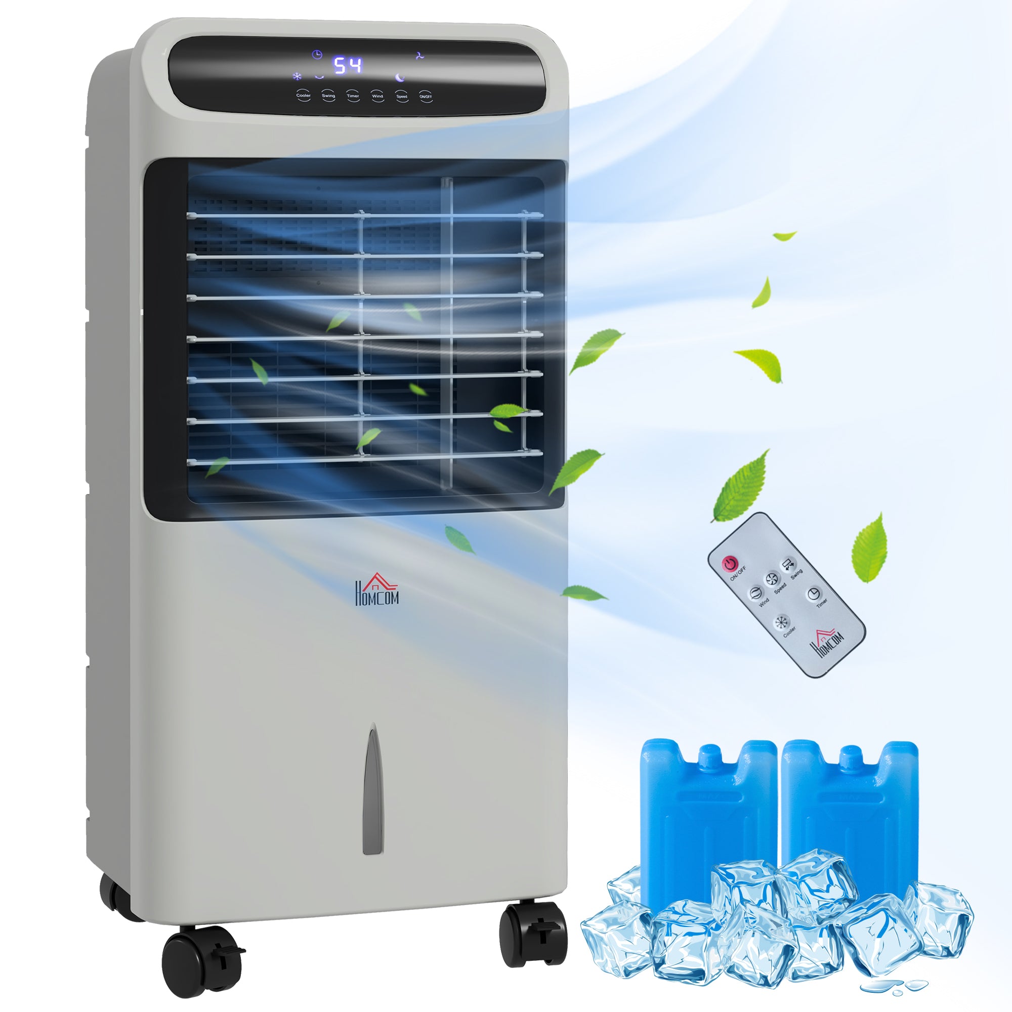 3-In-1 Ice Cooling Fan, Mobile Evaporative Air Cooler with Remote, Timer, Oscillating for Home Office, Bedroom, Gray - HOMCOM
