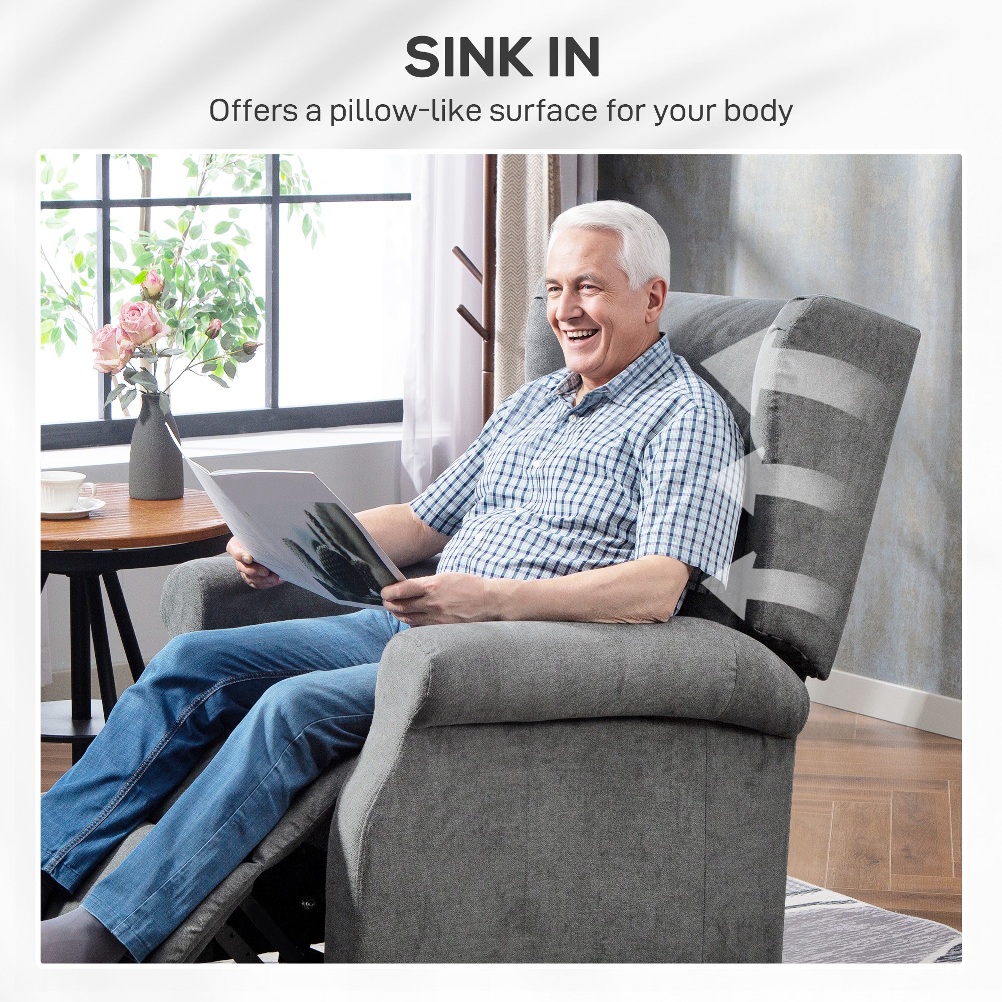 Power Lift Recliner Armchair, Electric Lift Chair for Elderly, Fabric Riser and Reclining Chair with Remote Control, Side Pockets, Extended Footrest, for Living Room, Charcoal Grey