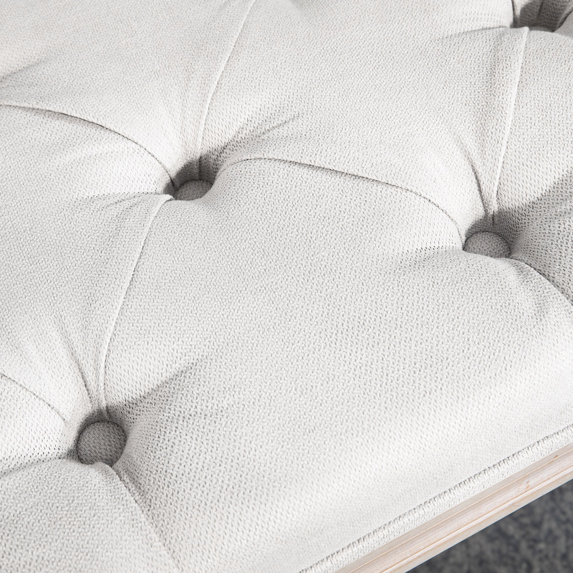 32" Linen Upholstered Bedroom Bench with Thick Padded Cushion and Wooden Legs, Cream White