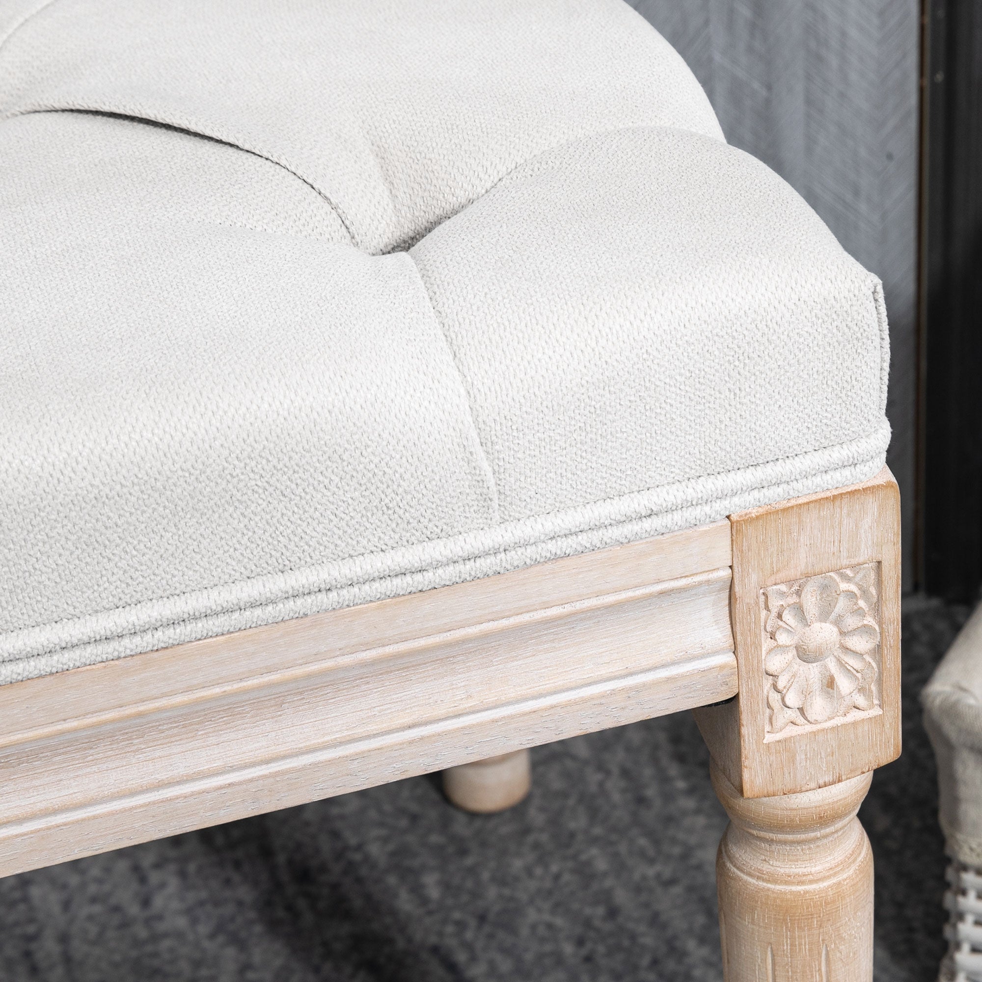 32" Linen Upholstered Bedroom Bench with Thick Padded Cushion and Wooden Legs, Cream White