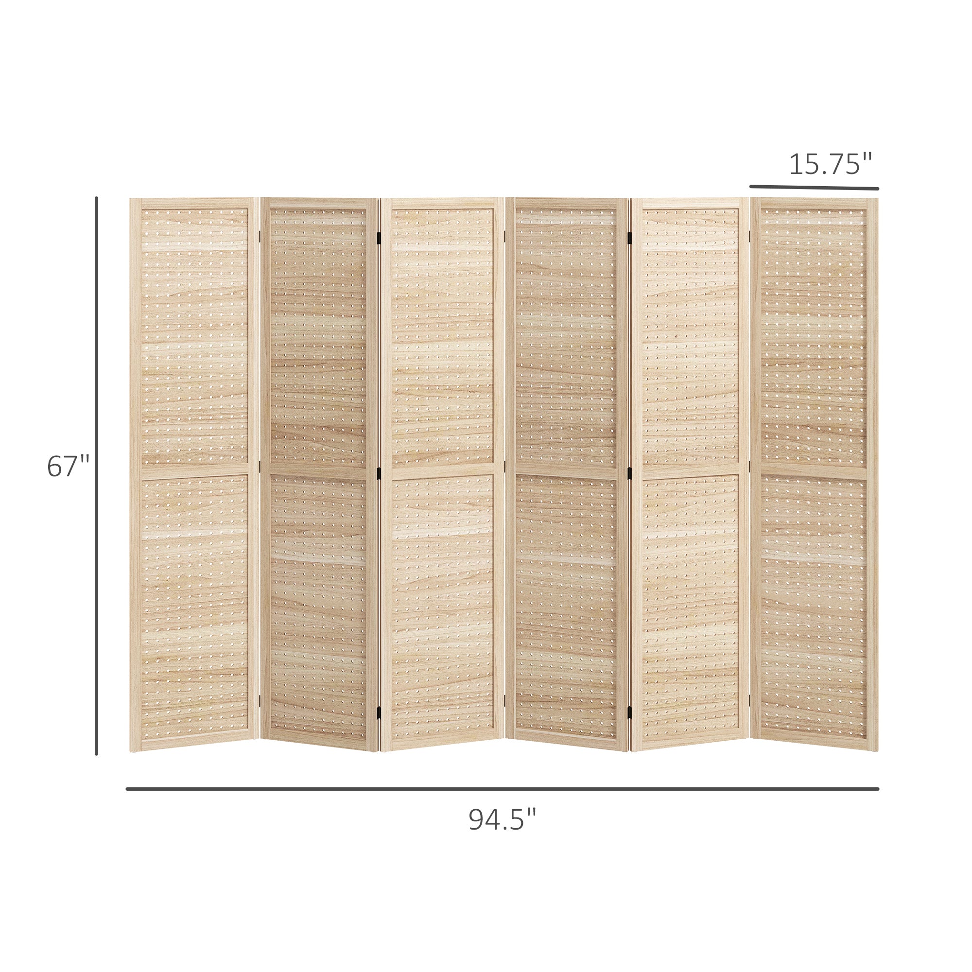 6 Panel Room Divider w/ Hook Holes, Folding Privacy Screen, Natural