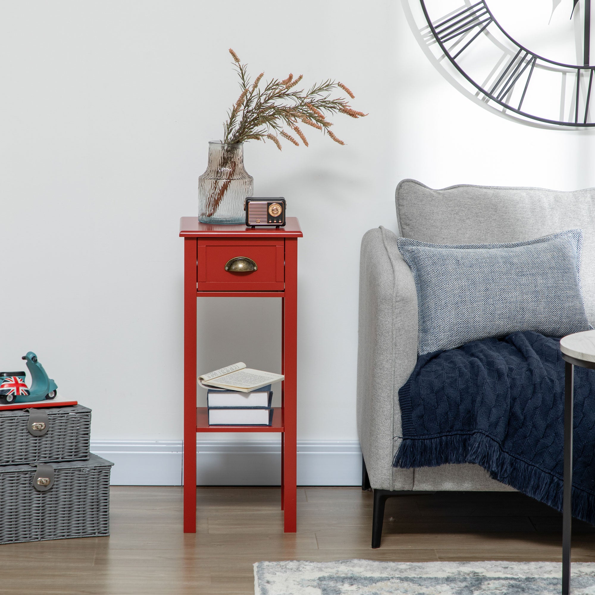 2 Tier Side Table with Drawer and Shelf End Table for Living Room and Hallway Red