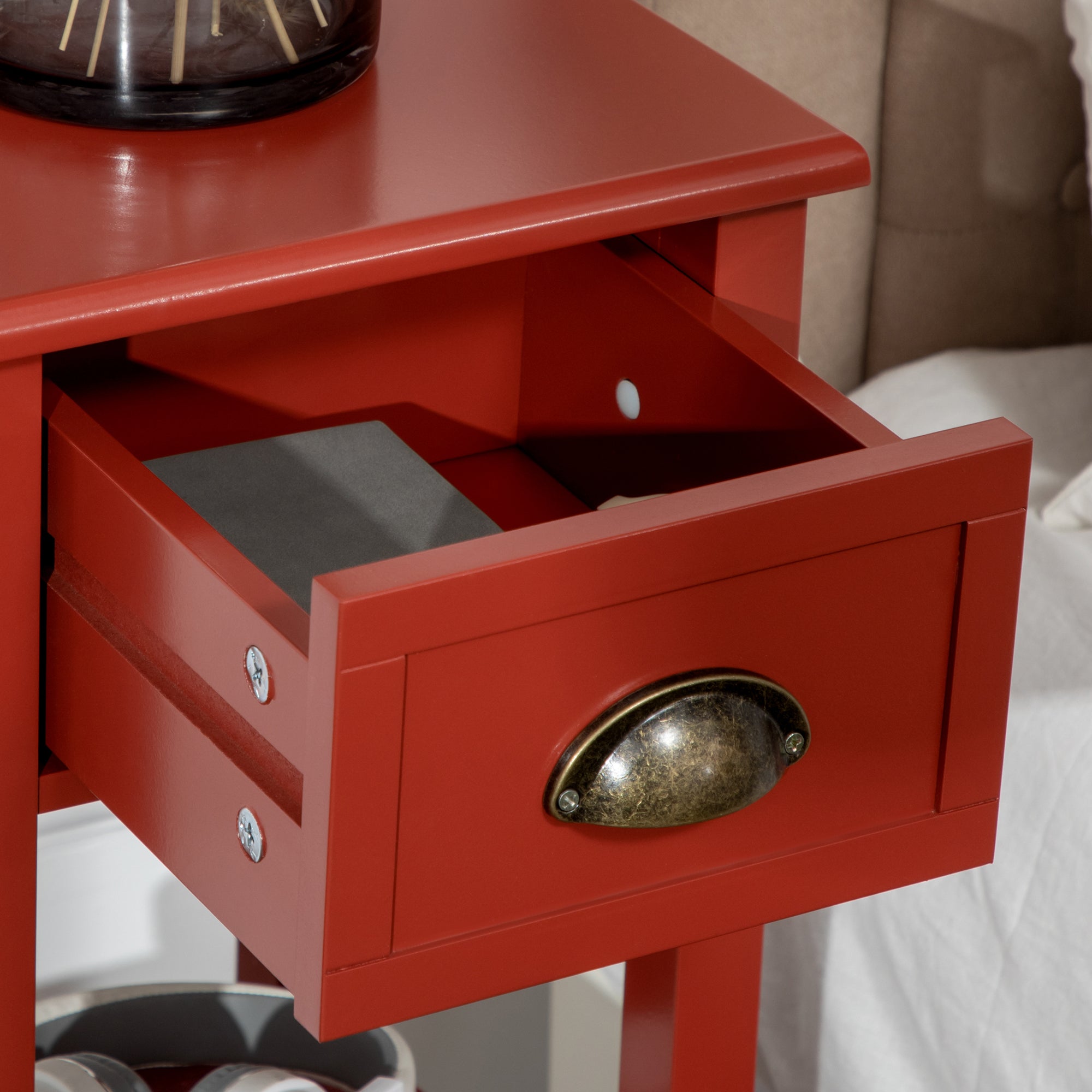 2 Tier Side Table with Drawer and Shelf End Table for Living Room and Hallway Red