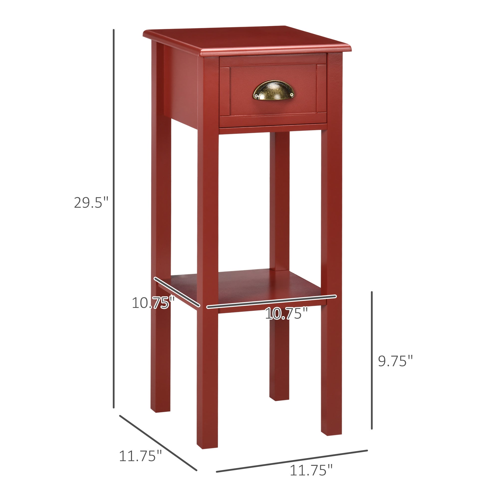 2 Tier Side Table with Drawer and Shelf End Table for Living Room and Hallway Red