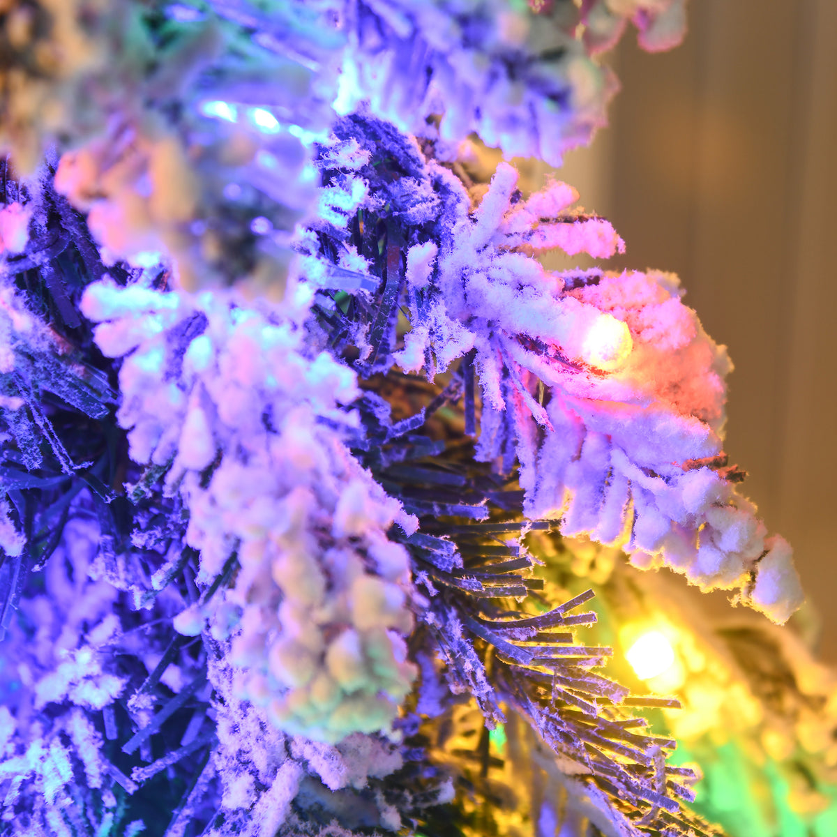 6ft Tall Prelit Pencil Artificial Christmas Tree Holiday Décor with 407 Snow Flocked Branches, 250 Warm White or Colorful LED Lights, Downswept Shape