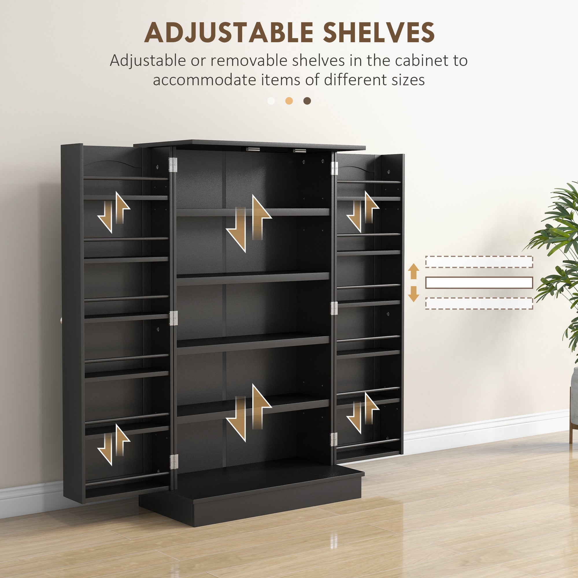 41" Kitchen Pantry Cabinet w/ 12 Door Shelves, Double Doors, 5-tier Shelving, Black