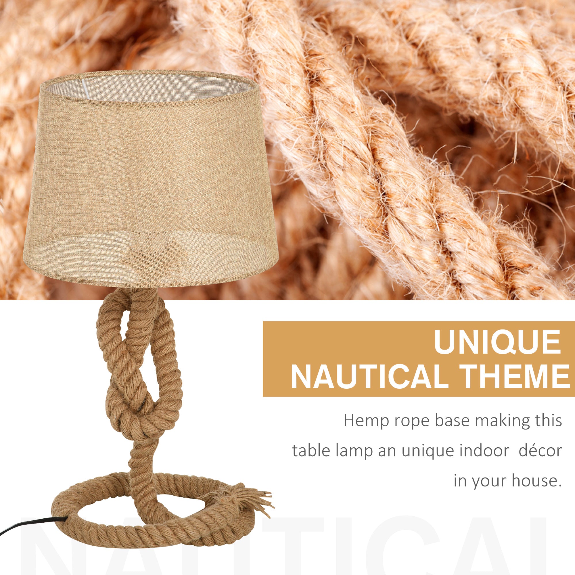 Nautical Style Table Lamp with Fabric Lampshade Metal Frame Power Switch, 48cm Home Desk Lamp Bedroom Living Room Study E27 Base, Beige