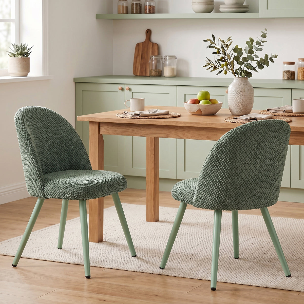 Modern Dining Chairs Set of 2, Velvet Fabric Upholstered Kitchen Chairs with Thick Padded Seat and Backrest, Metal Legs for Dining Room, Kitchen, Home Office, Dark Green
