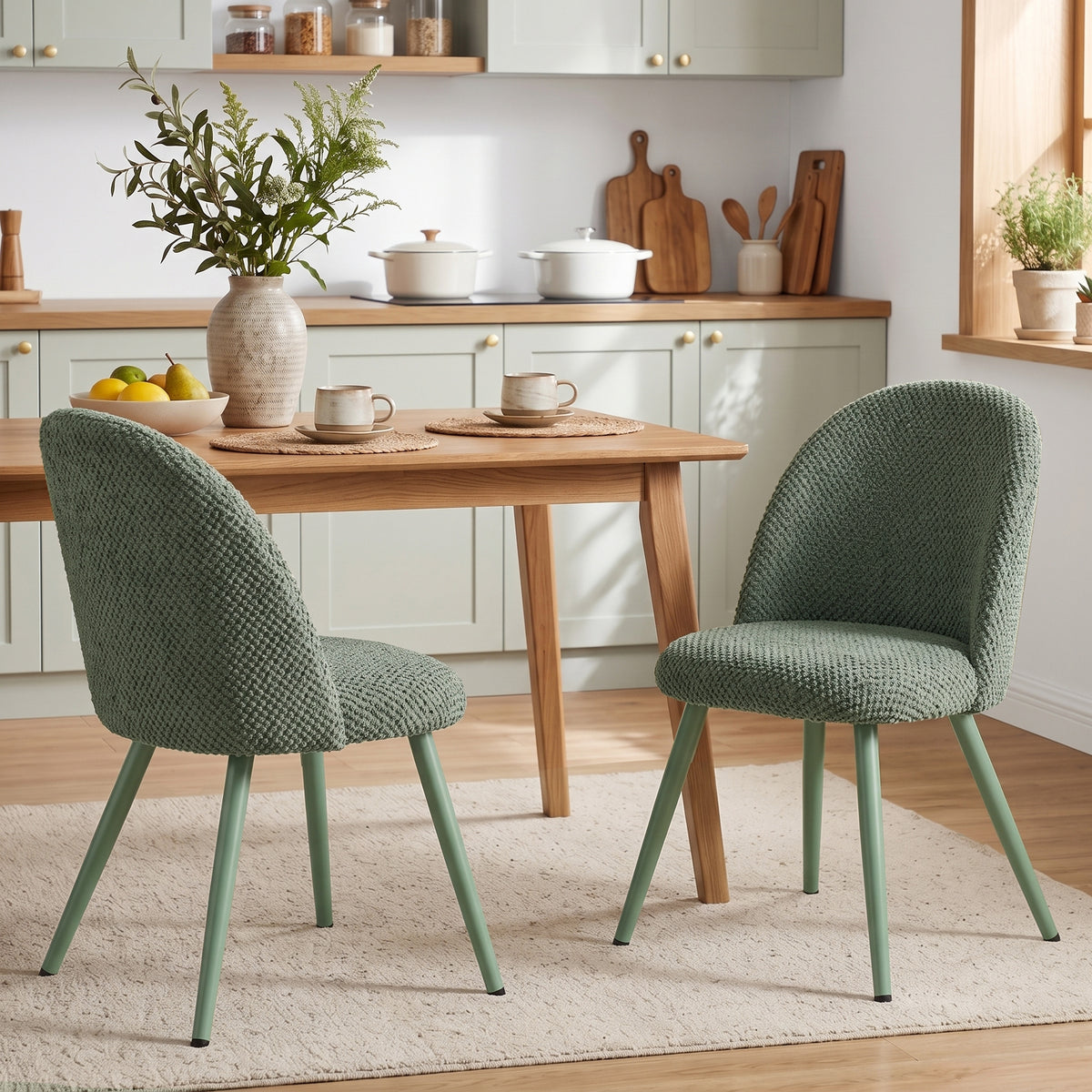 Modern Dining Chairs Set of 2, Velvet Fabric Upholstered Kitchen Chairs with Thick Padded Seat and Backrest, Metal Legs for Dining Room, Kitchen, Home Office, Dark Green