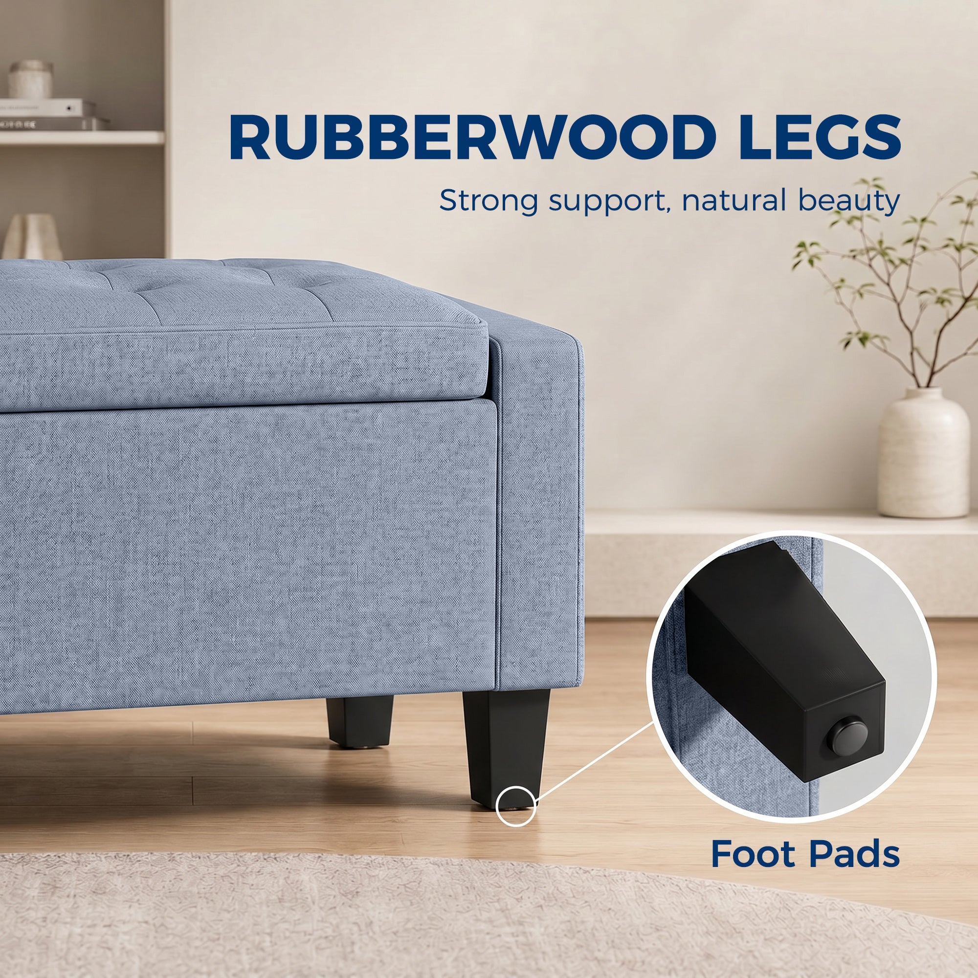 36.6" Tufted Fabric Rectangular Storage Ottoman, Sitting Bench with Armrests and Wooden Legs, Holds up to 528 lbs, for Entryway, Living Room, Bedroom, Dark Gray