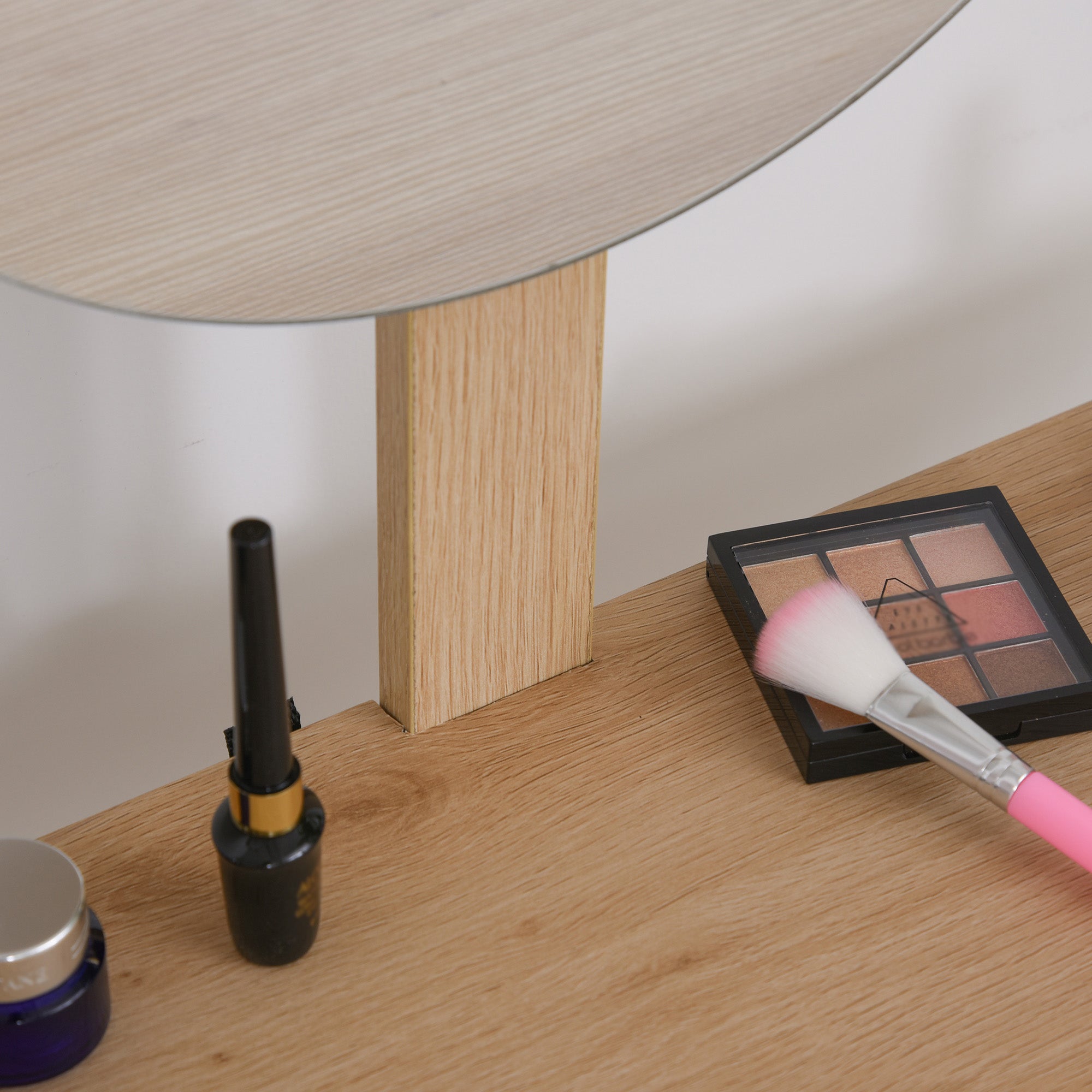 HOMCOM Vanity Desk with Mirror, Vanity Table with Drawer and Height Adjustable Mirror, Makeup Table with Wood Legs for Bedroom, Oak