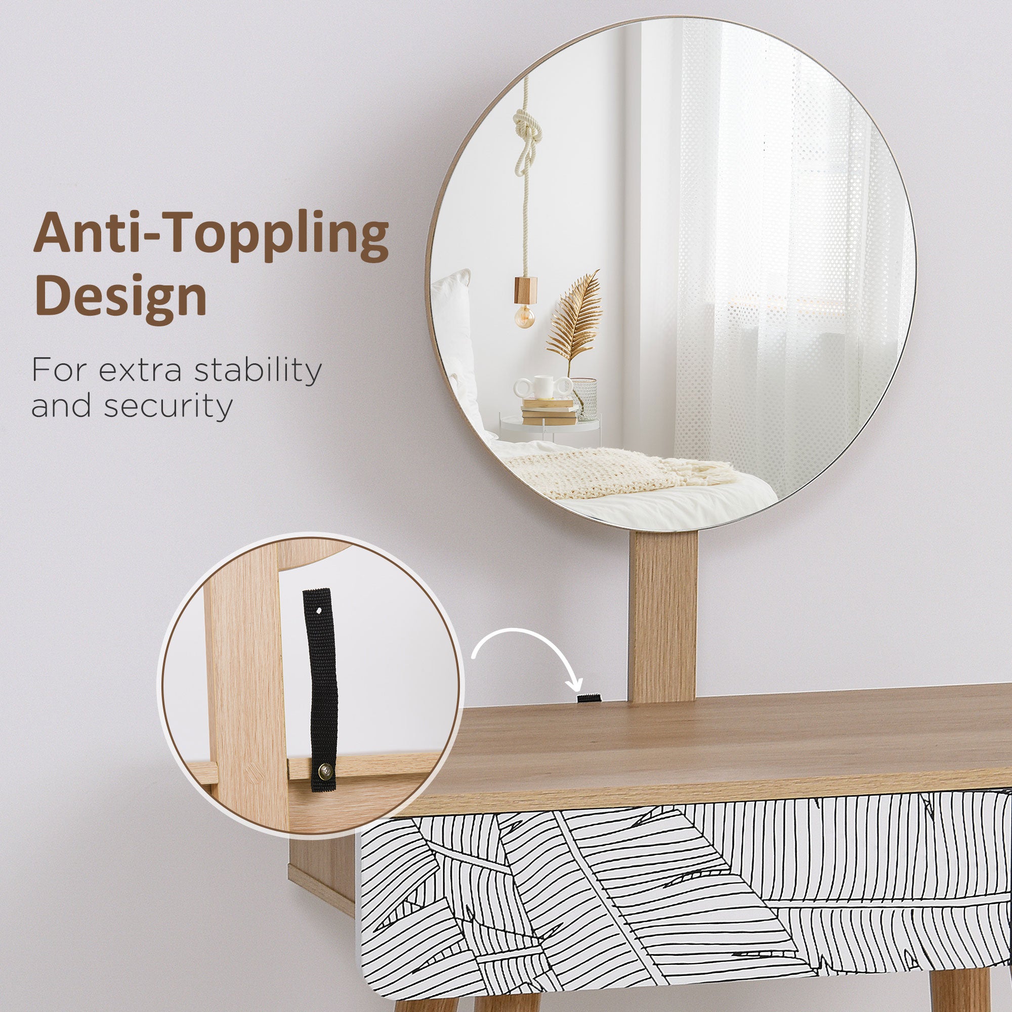 HOMCOM Vanity Desk with Mirror, Vanity Table with Drawer and Height Adjustable Mirror, Makeup Table with Wood Legs for Bedroom, Oak