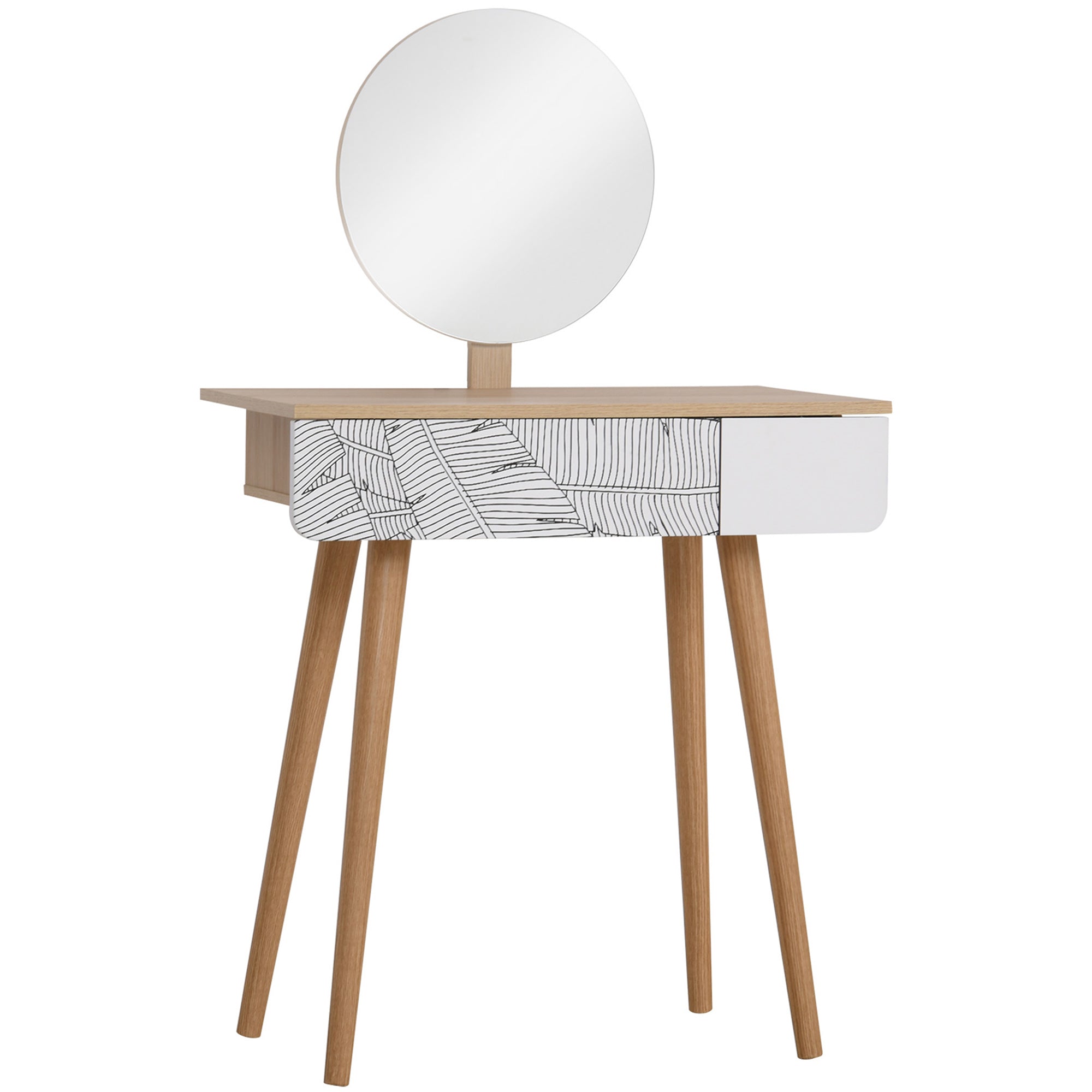 HOMCOM Vanity Desk with Mirror, Vanity Table with Drawer and Height Adjustable Mirror, Makeup Table with Wood Legs for Bedroom, Oak