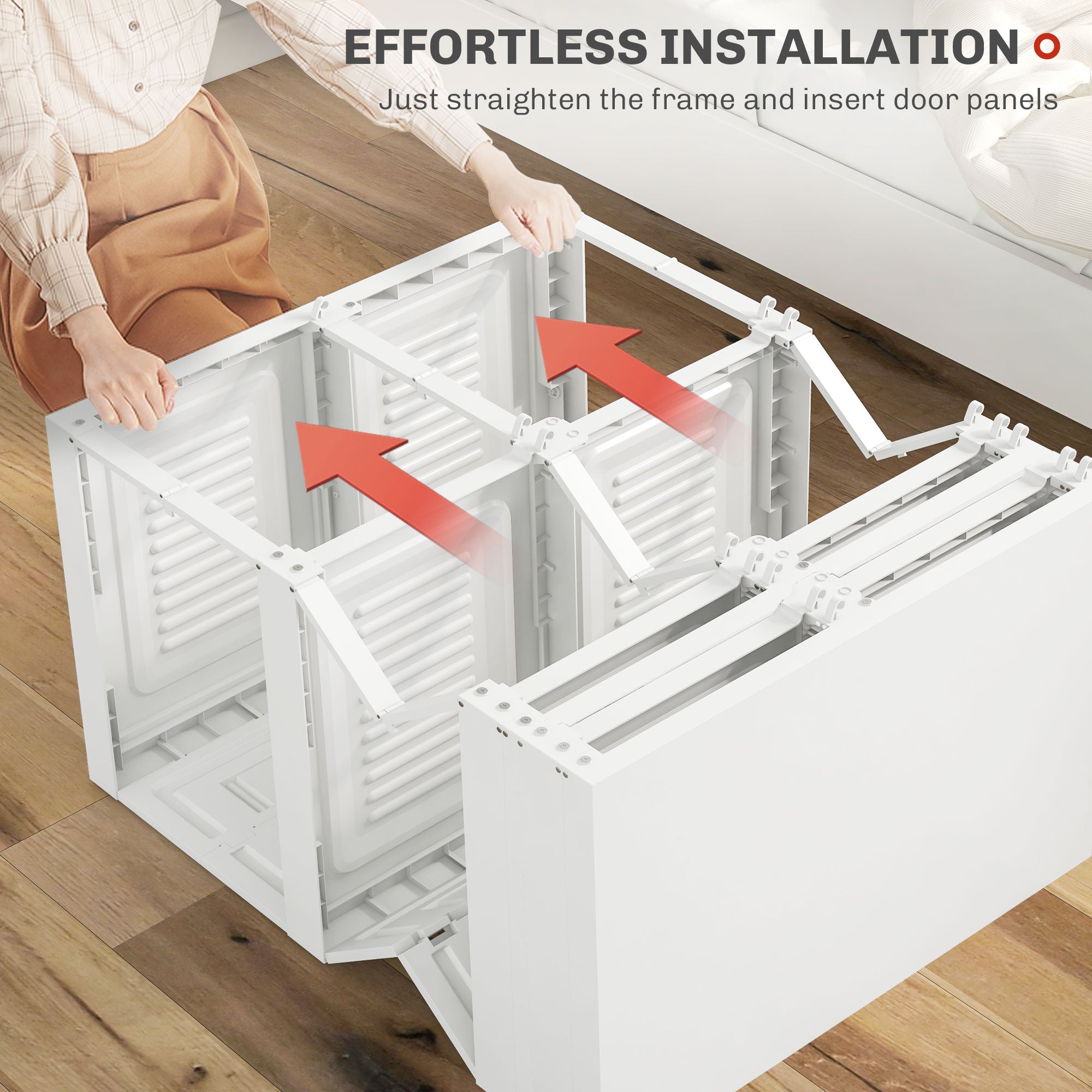 HOMCOM Portable Wardrobe Closet Cabinet Foldable Plastic Clothes Storage Organzier for Bedroom with 5 Cube Compartments & 2 Hanging Rods Magnet Doors Easy Assembly White