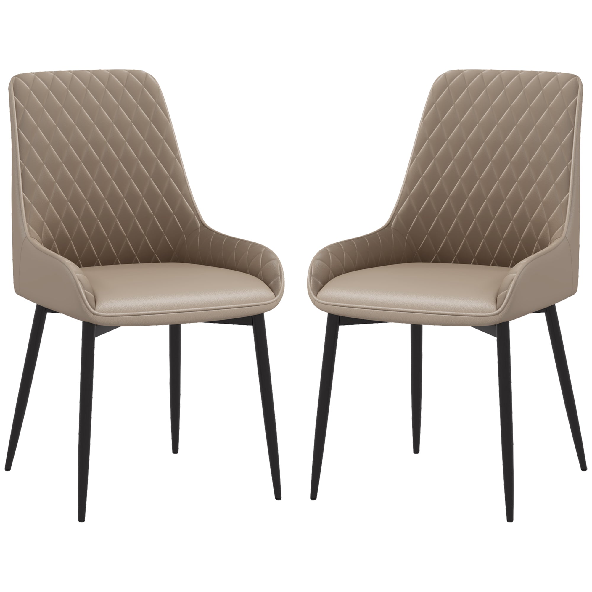 HOMCOM Dining Chairs Set of 2, Modern PU Leather Upholstered Kitchen Chairs with Diamond Tufted Backs and Steel Legs for Living Room, Dining Room, Bedroom, Khaki