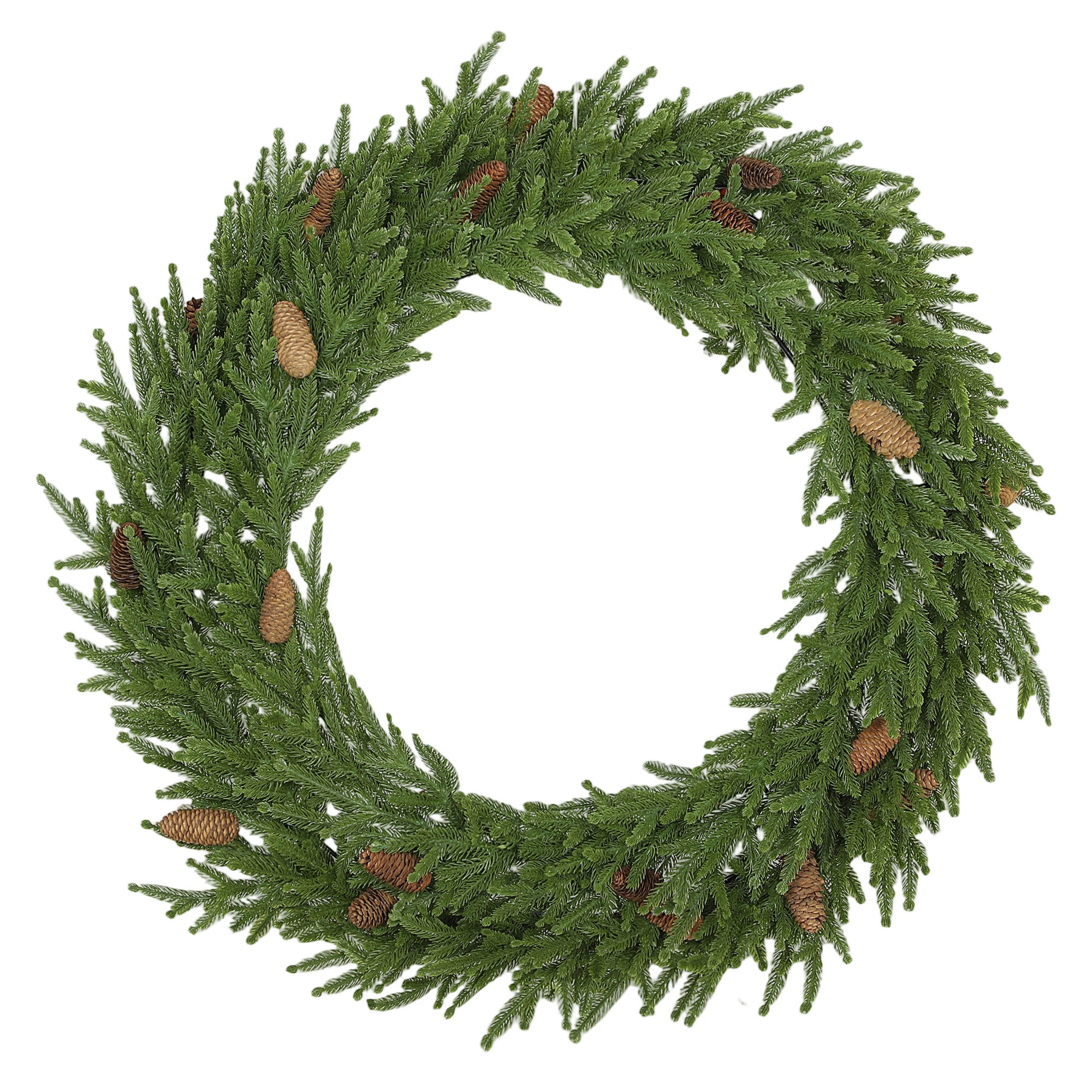 36 inch Christmas Wreath with Pine Cones, Artificial Norfolk Pine Wreath with 224 Realistic Branches for Door, Wall, Window, Indoor Decoration, Green